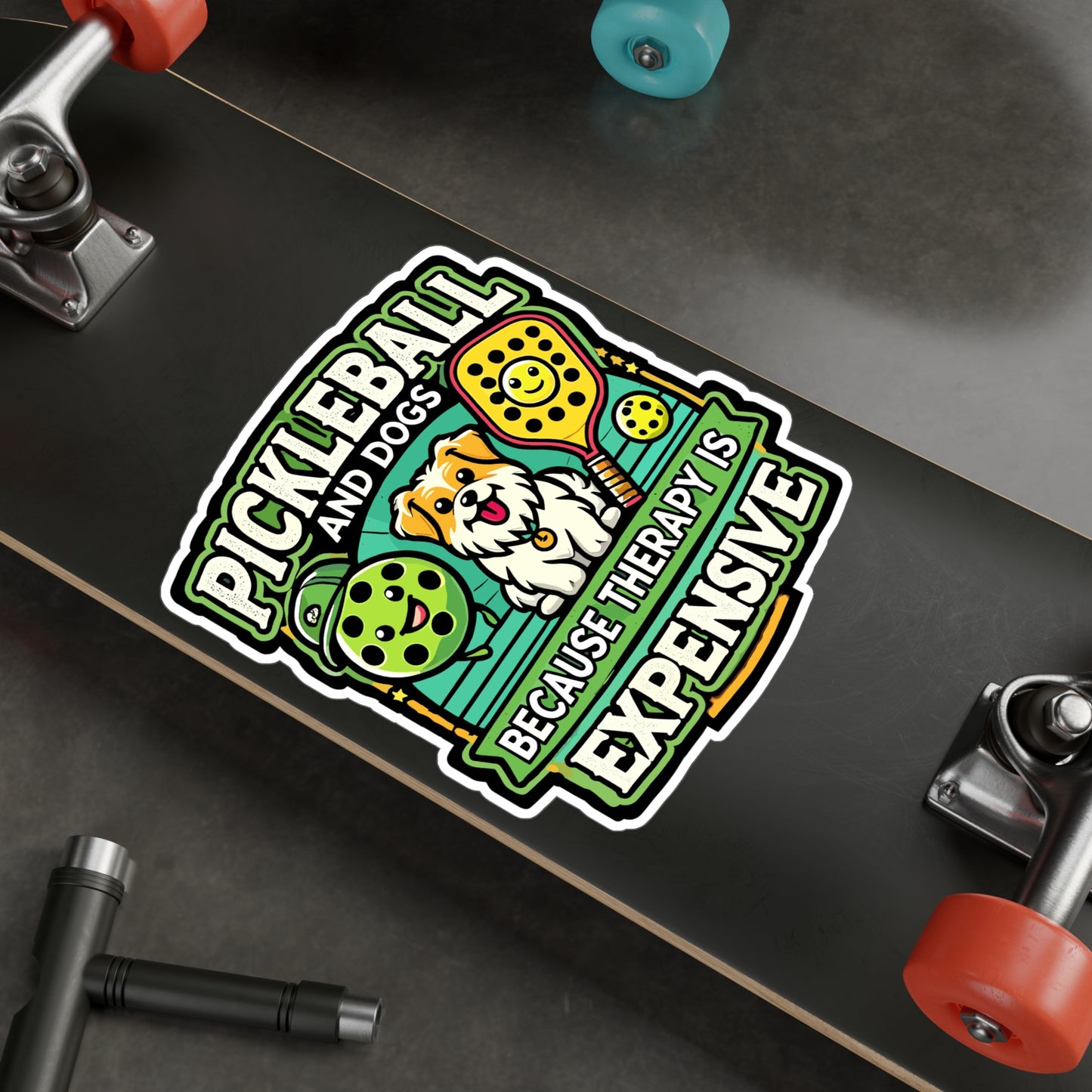 Pickleball And Dogs Because Therapy Is Expensive - Pickleball Sticker for Laptop Sticker. Water Bottle Sticker, Vinyl Dink Decal - Pickleball Gift