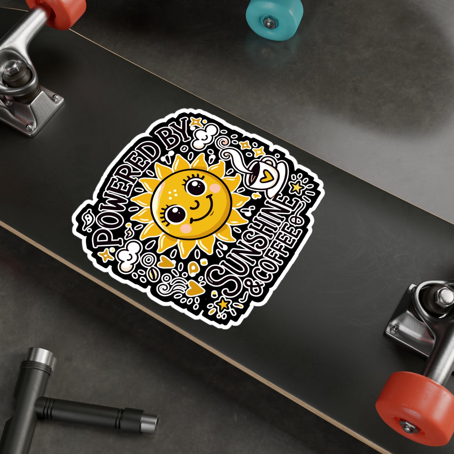 Powered by Sunshine & Coffee - Coffee lover Sticker for Laptop Sticker. Water Bottle Sticker, Vinyl Positive vibes Decal - Coffee lover Gift