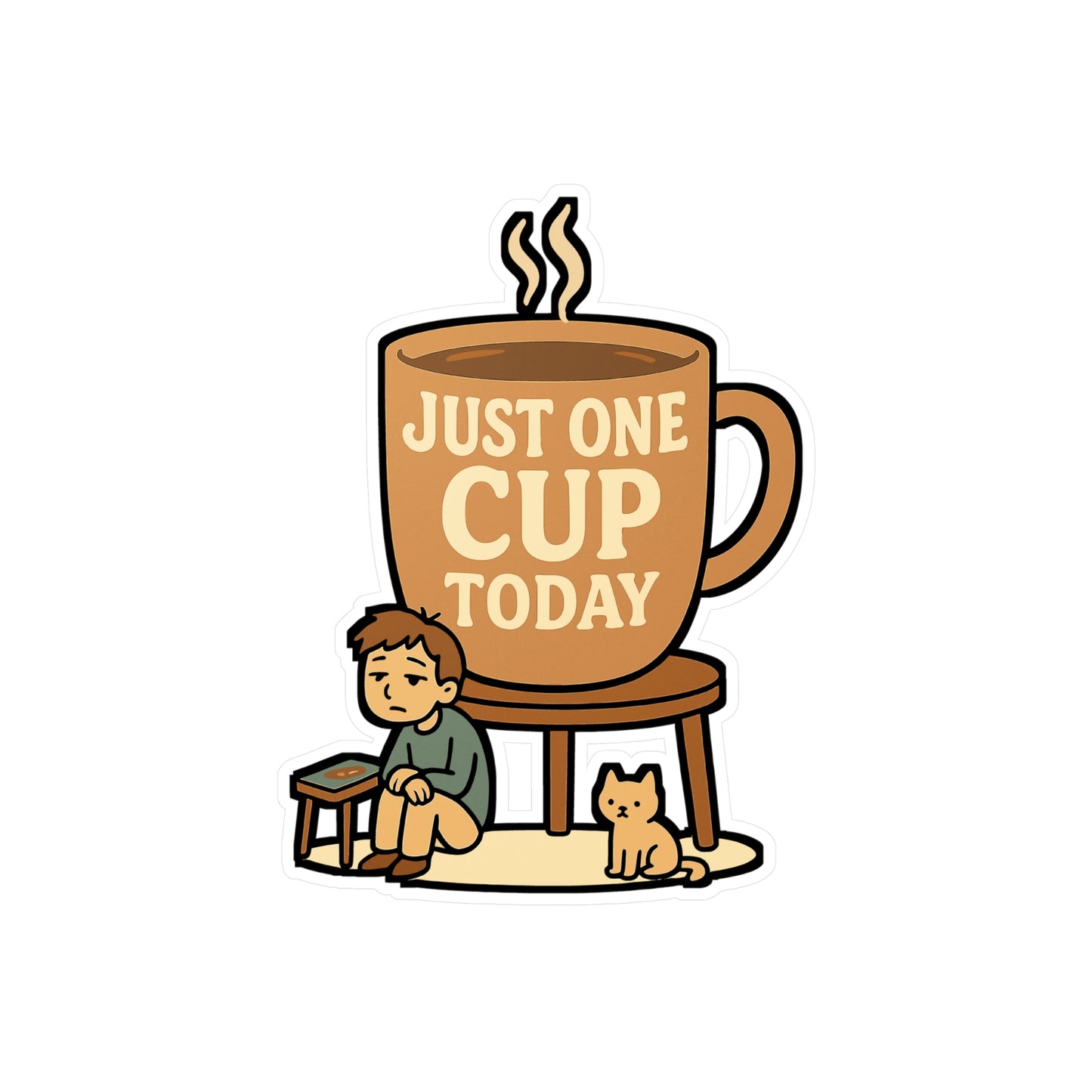 Coffee Sticker – "Just One Cup Today" Oversized Caffeine Decals for Laptop, Water Bottle, Vinyl Waterproof Morning Decor