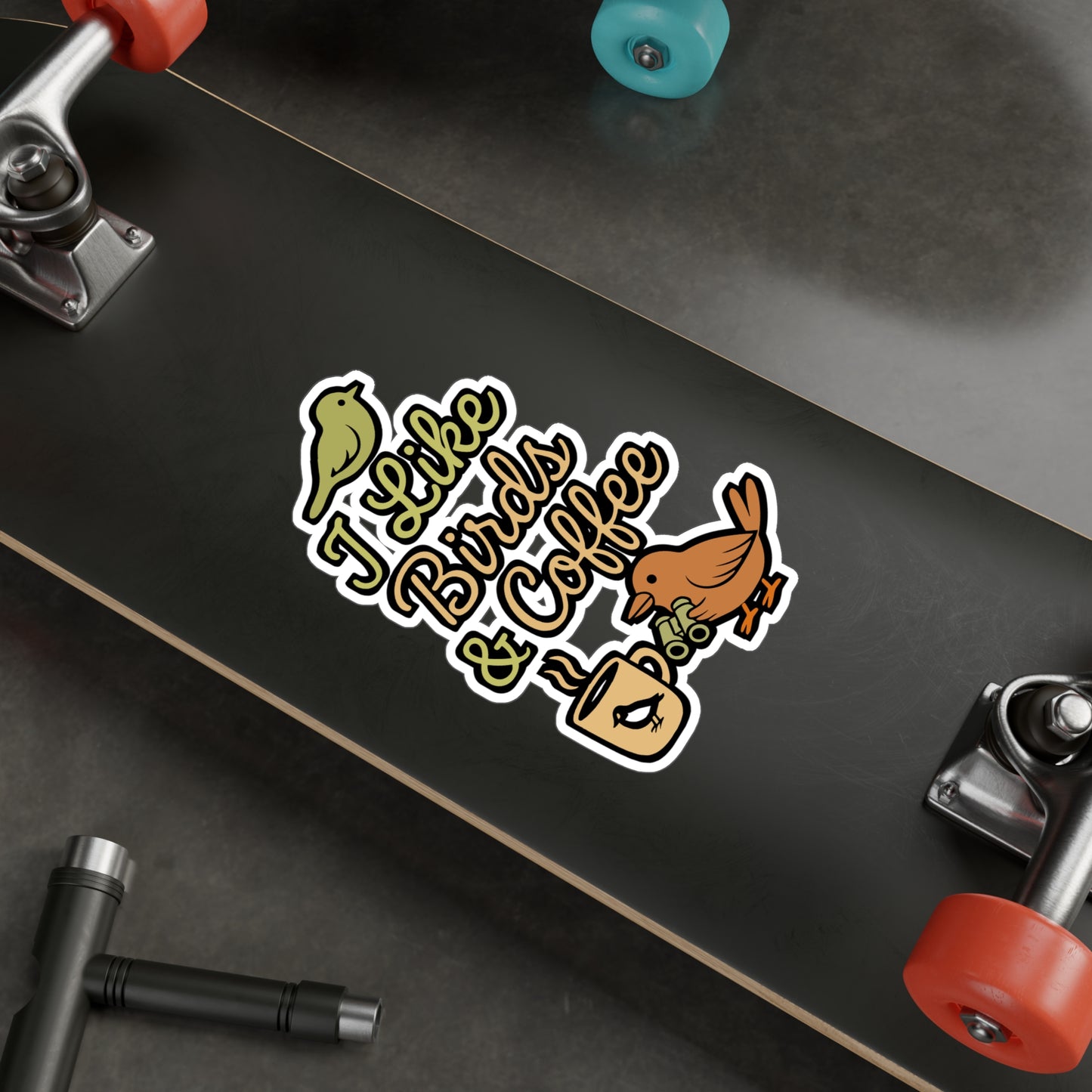 I Like Birds and Coffee – Birdwatcher Sticker for Laptop or Water Bottle | Vinyl Binocular Decal, Ornithology Gift