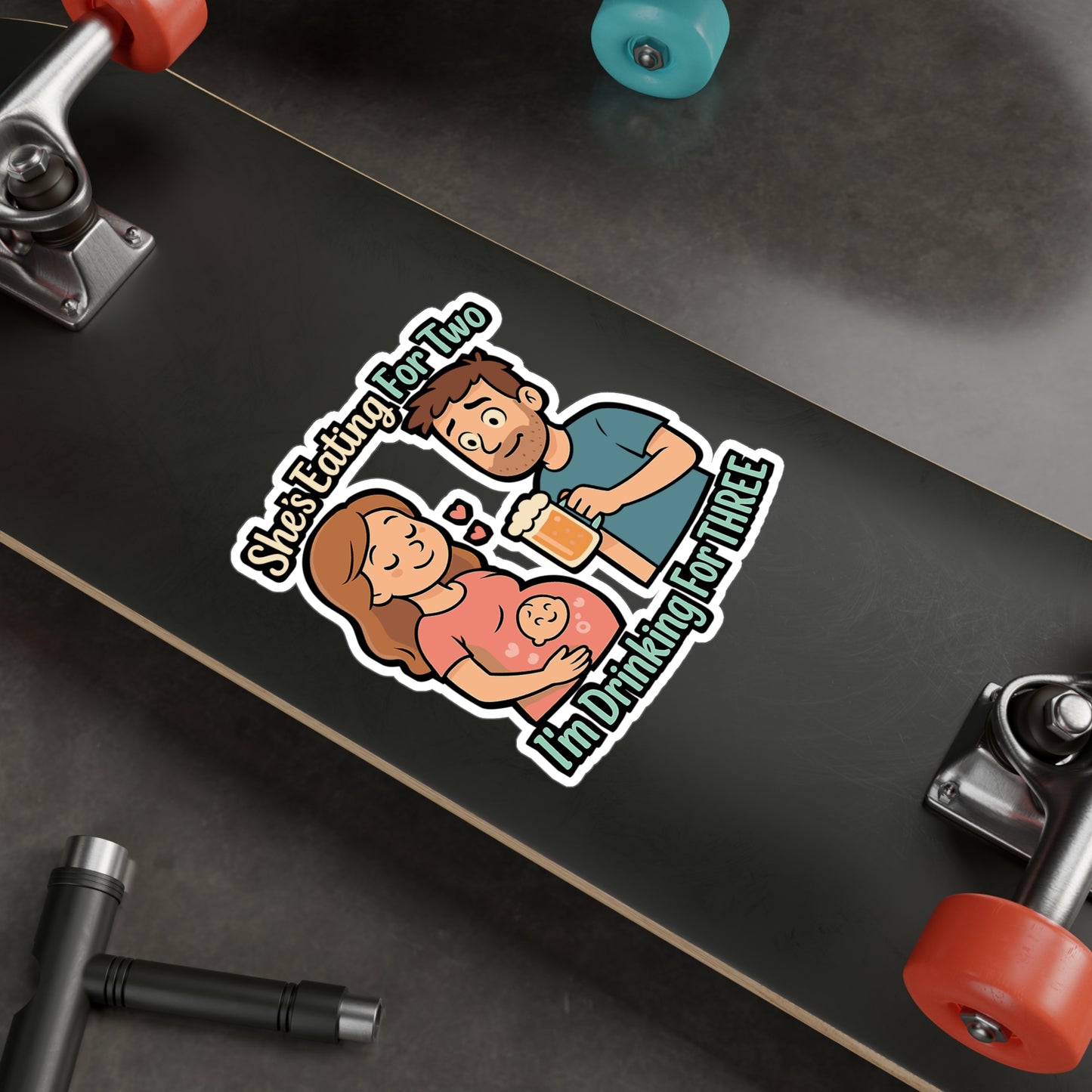 Pregnancy Sticker – "She's Eating For Two, I'm Drinking For Three" Decals | Funny Baby Announcement Vinyl, Waterproof for Laptop or Water Bottle