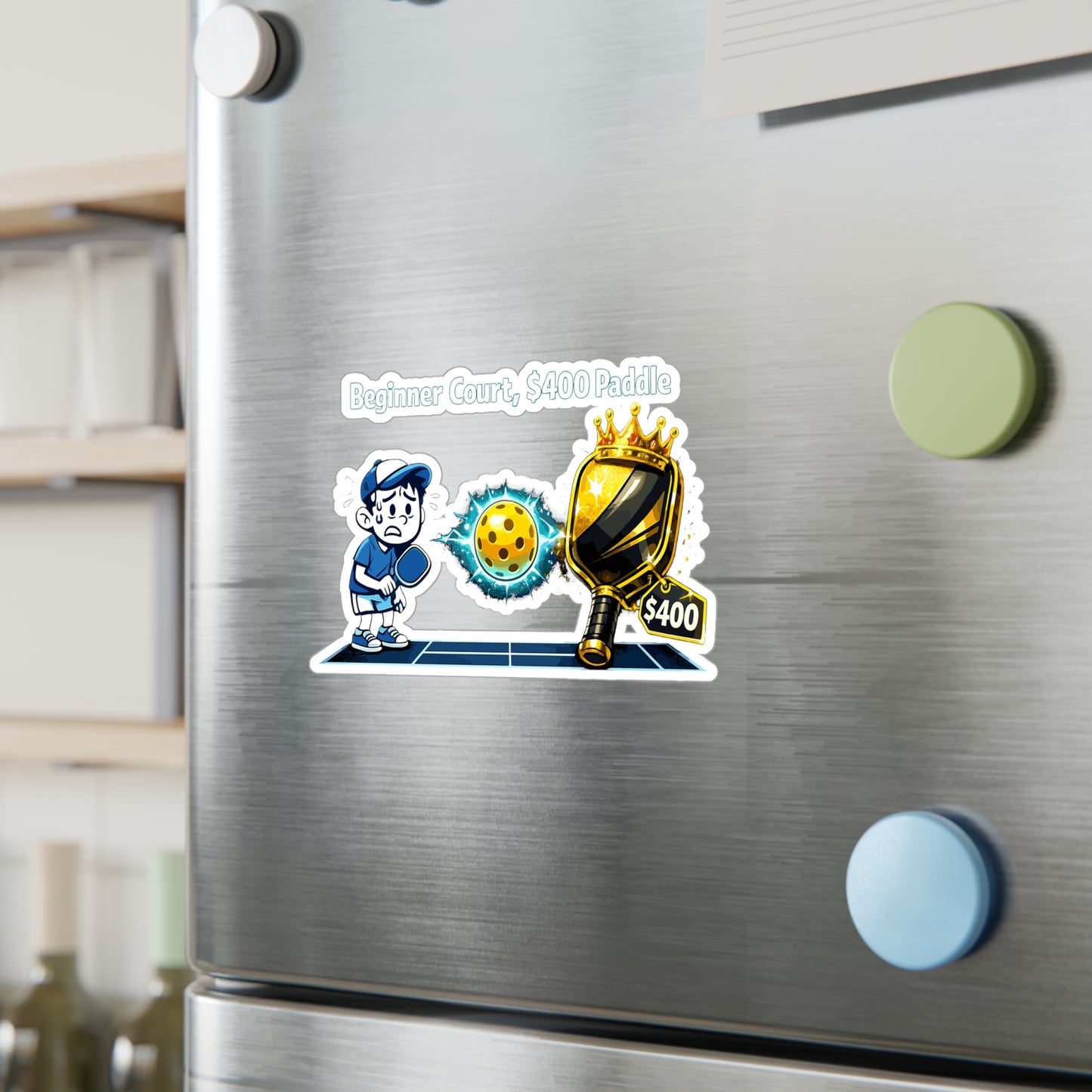 Pickleball Sticker Beginner Court, $400 Paddle Funny Athlete Competition Design, Waterproof Vinyl Decals for Laptop, Water Bottle