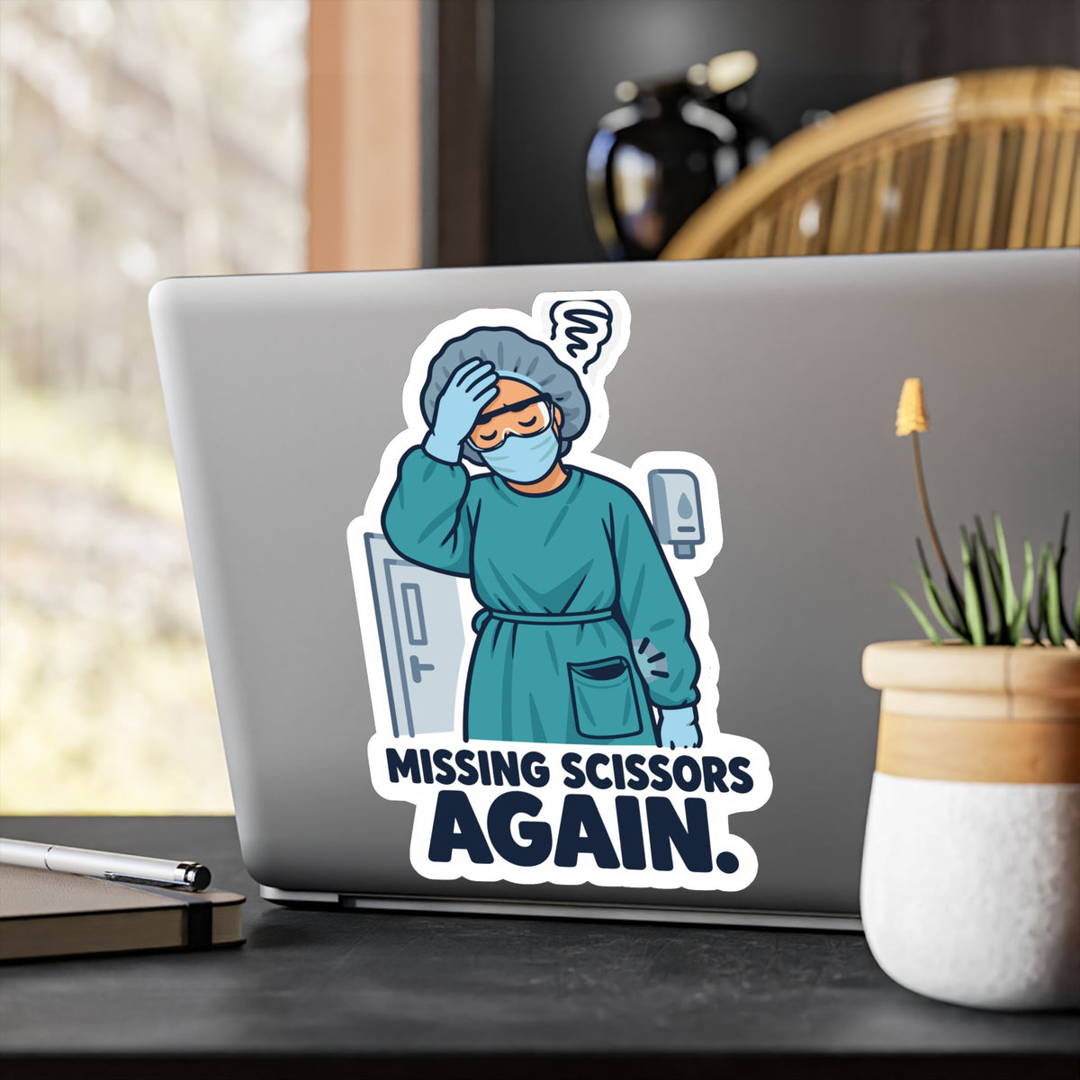 Nurse Sticker – Missing Scissors Again Funny Nursing Student Vinyl Decals for Laptop and Water Bottle