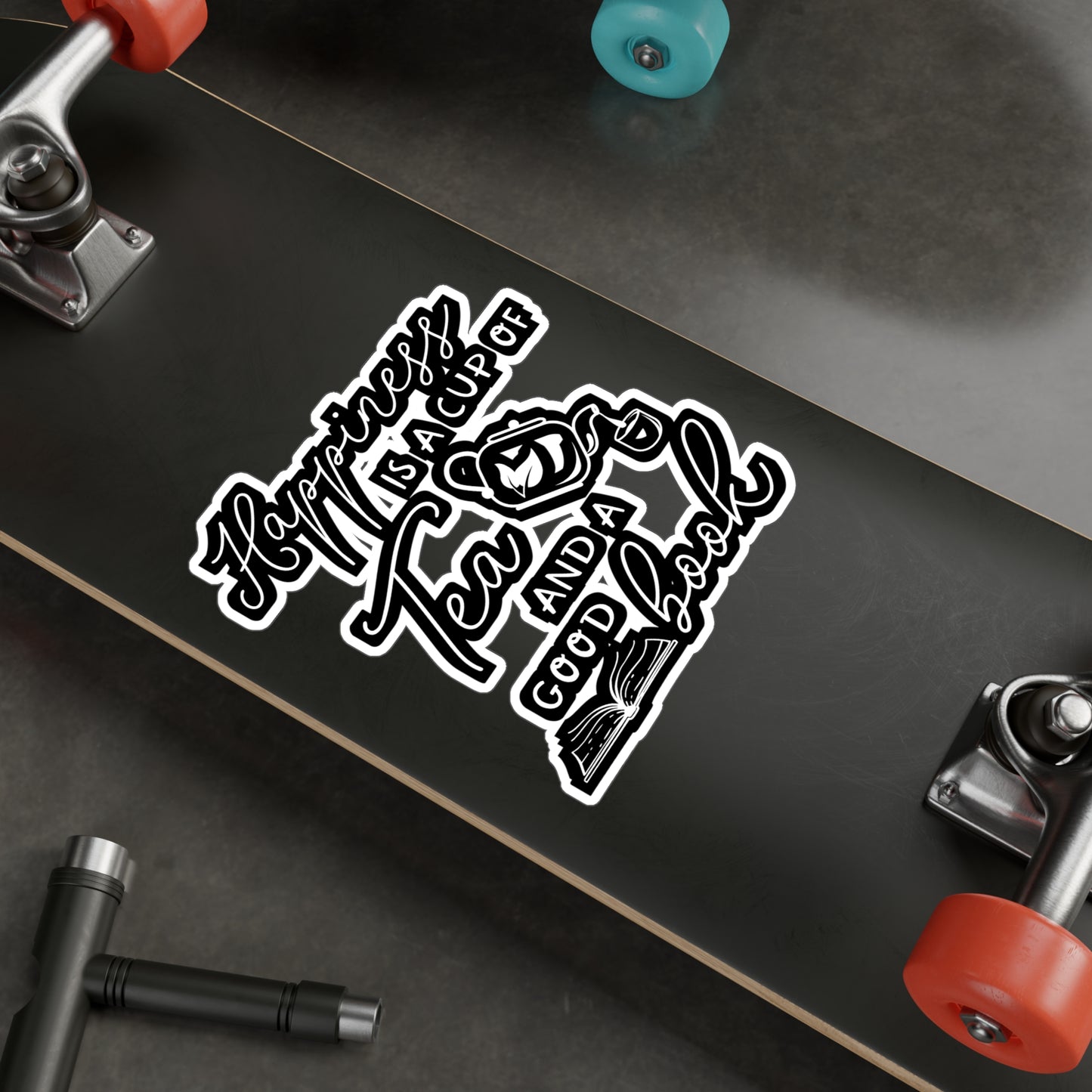 Happiness Is A Cup Of Tea & A Good Book - Tea Sticker for Laptop Sticker. Water Bottle Sticker, Vinyl Chai Decal - Tea Gift