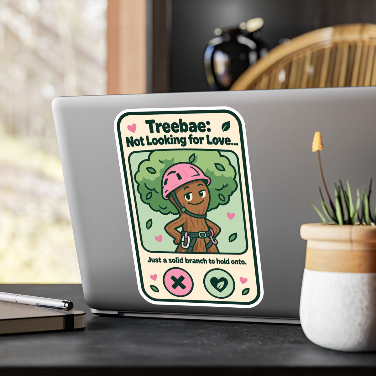 Tree Sticker - Treebae: Not Looking for Love, Funny Tree Worker and Branch Manager Decals for Laptop or Water Bottle