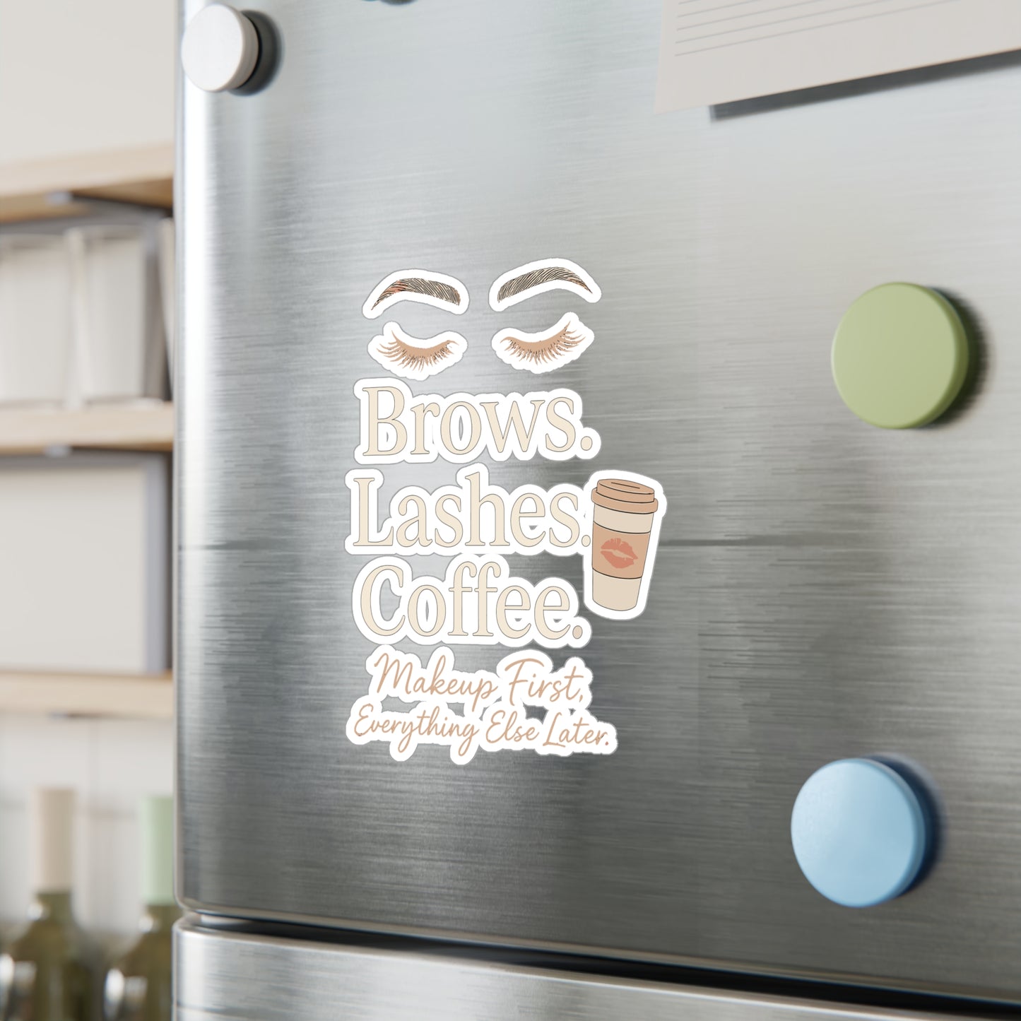 Makeup Artist Sticker – "Brows Lashes Coffee" Decals for Laptop, Water Bottle – Waterproof Vinyl Makeup Artist Gift, Brows & Lashes Lover Accessory