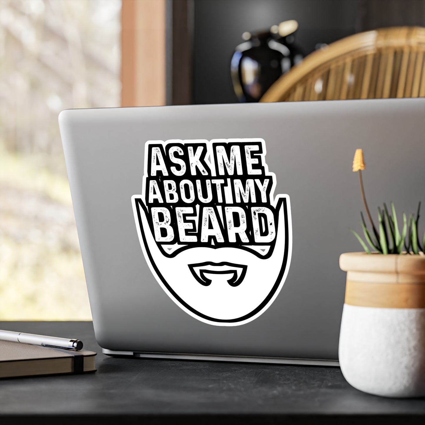 Ask Me About My Beard - Beard Sticker for Car Window Laptop Sticker. Water Bottle Sticker, Vinyl Bearded Decal, Man Sticker - Beard Gift