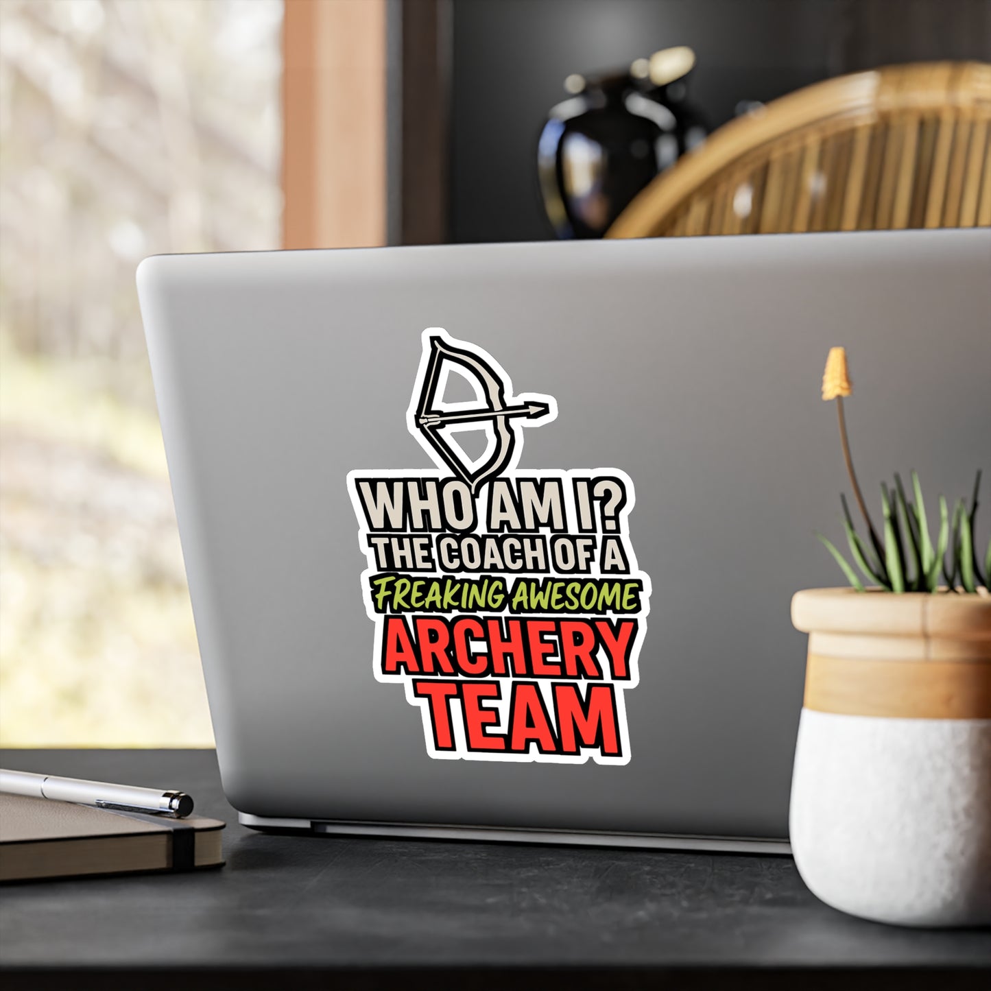 Who Am I? Coach of an Awesome Archery Team – Vinyl Sticker for Laptop or Water Bottle | Funny Archer Gift, Bow and Arrow Decal