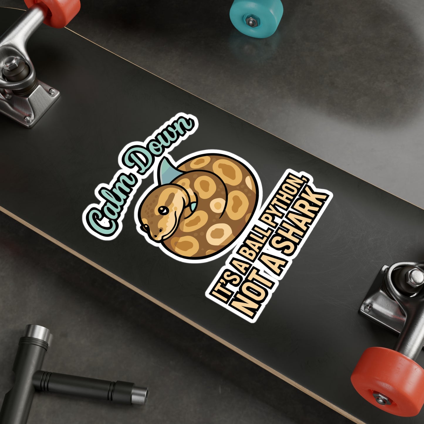 Calm Down It’s a Ball Python, Not a Shark – Funny Snake Sticker for Laptop, Water Bottle or Car | Reptile Lover Gift
