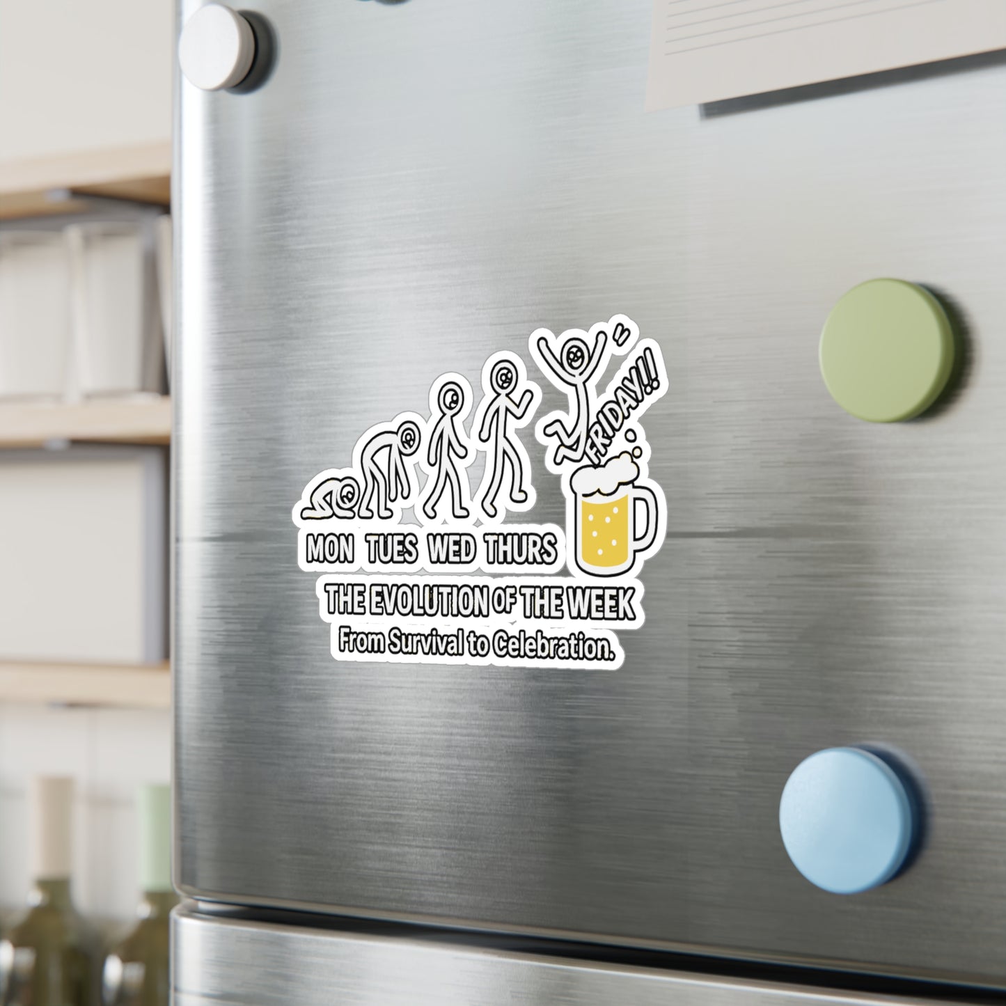 Mon Tues Wed Thurs Friday - Evolution Sticker for Laptop or Water Bottle - Funny Gift for Students or Office Workers