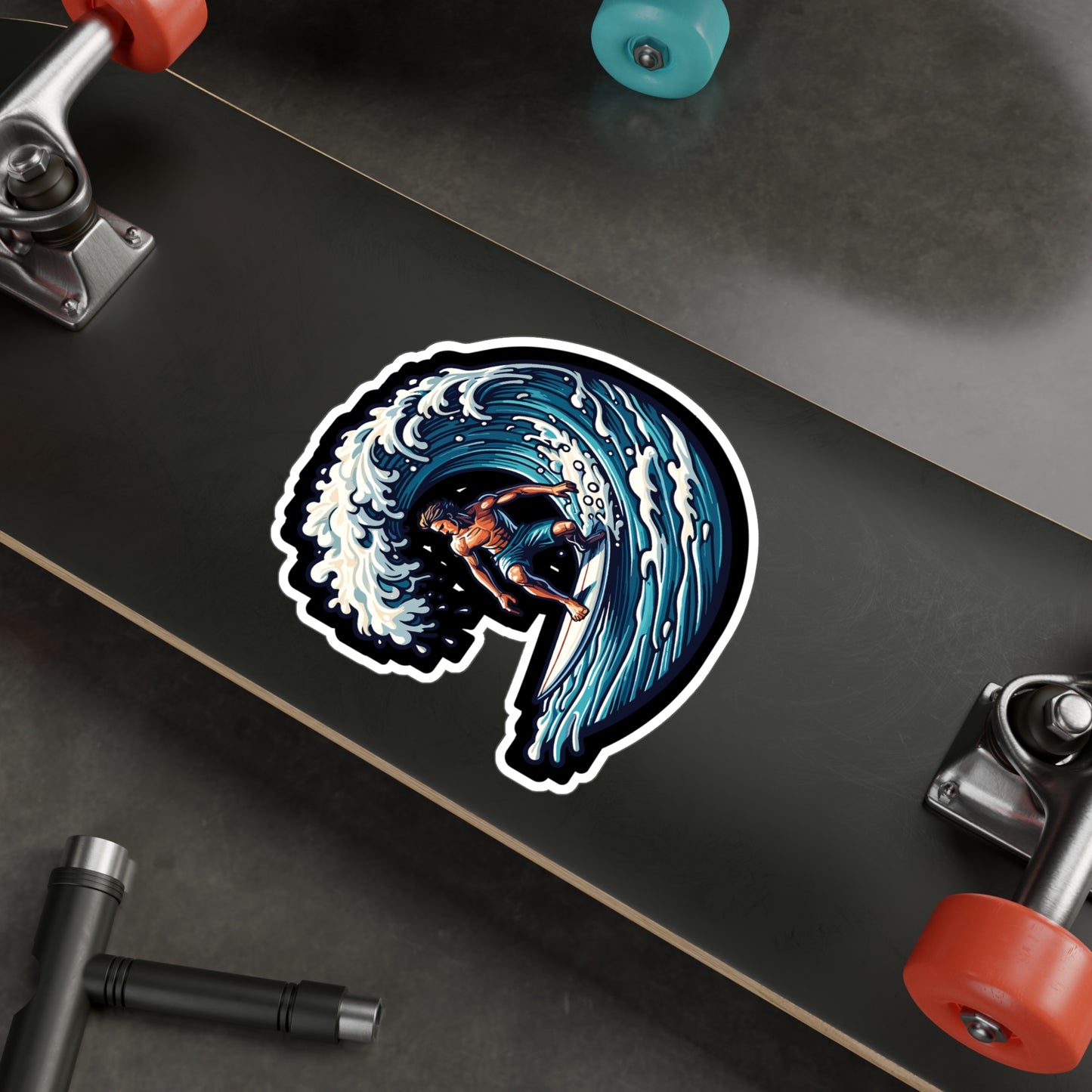 Surfboard Wave Surfer - Surfing Sticker for Laptop Sticker. Water Bottle Sticker, Vinyl Surf Decal - Surfing Gift