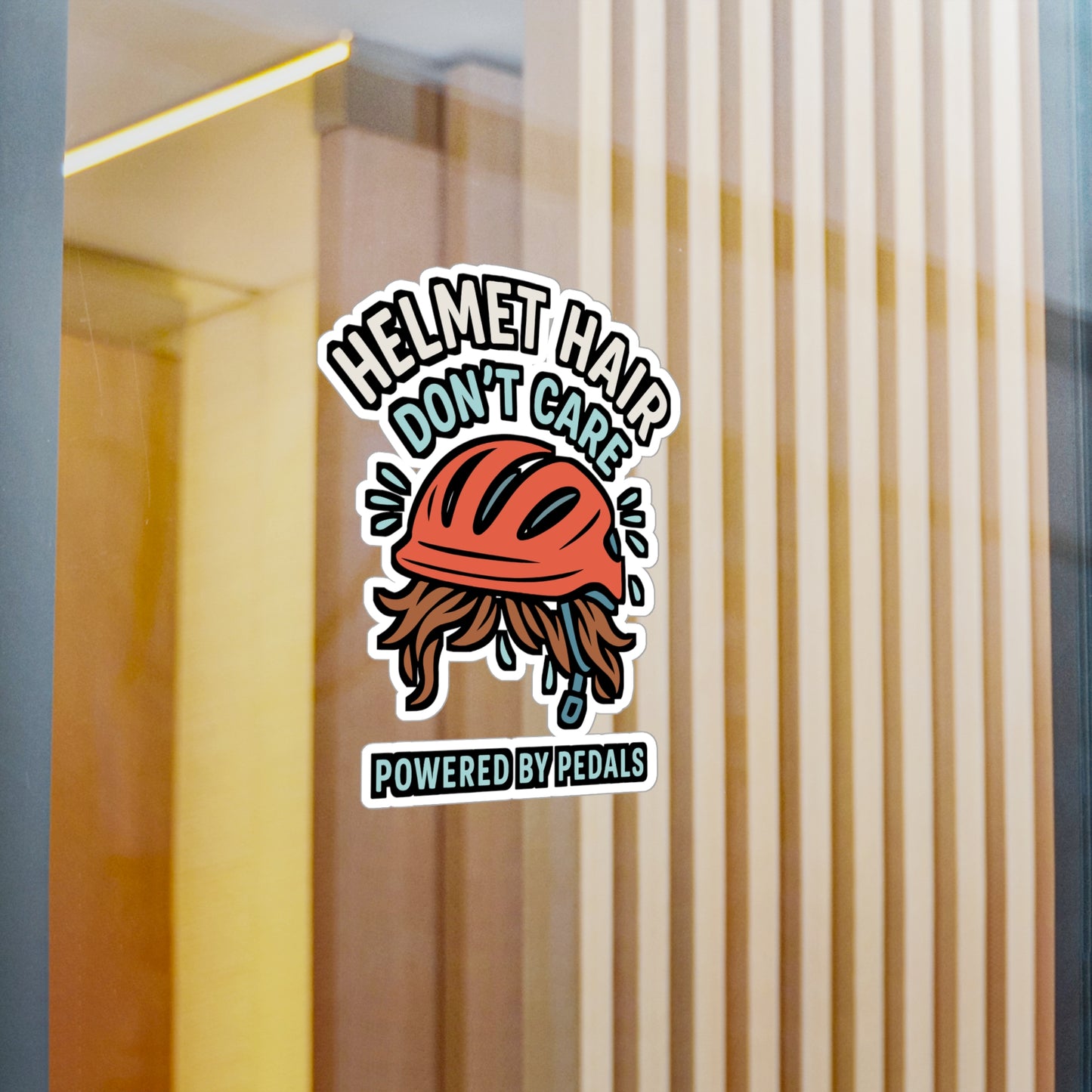 Cycling Sticker – "Helmet Hair Don't Care" Decals for Helmet, Laptop, Water Bottle, Waterproof Vinyl, Perfect for Cyclist and Bicycling Fans