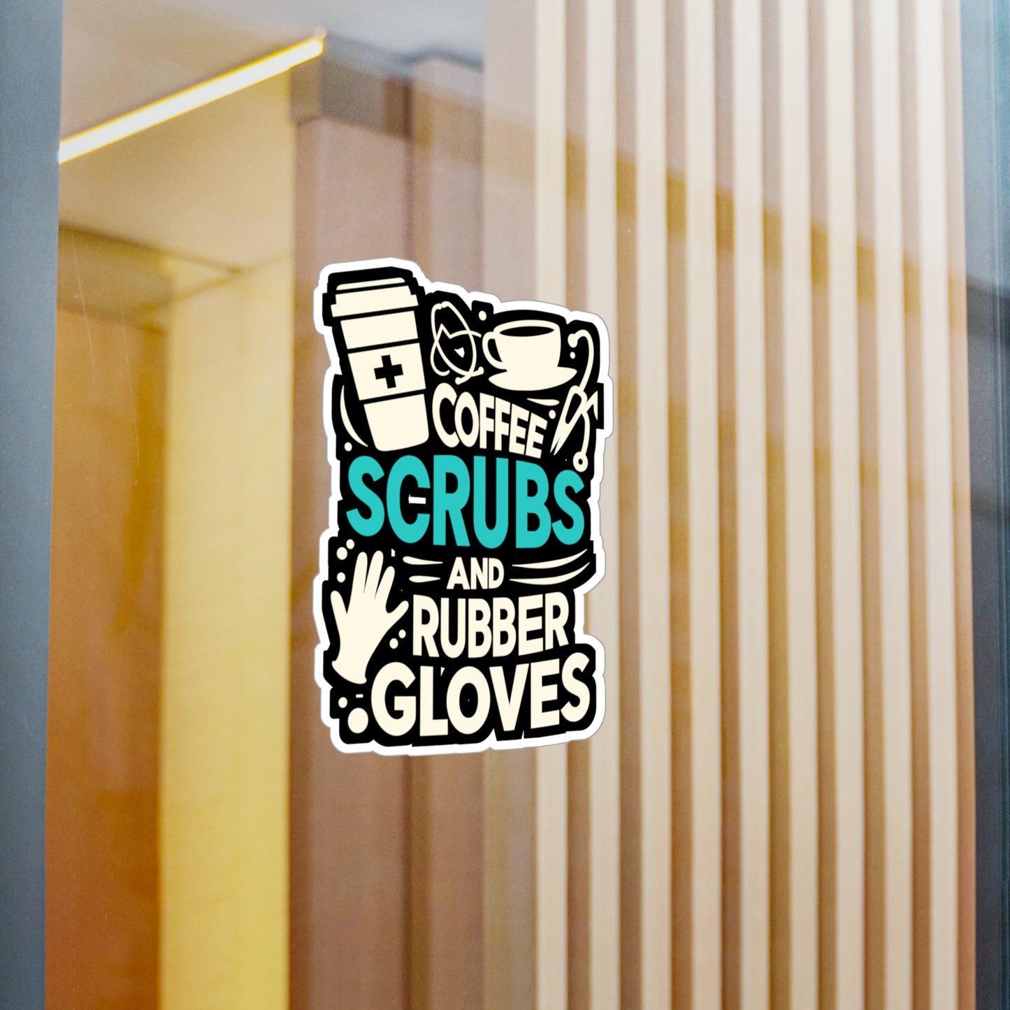 Coffee, scrubs, and rubber gloves - Nurse Sticker for Laptop Sticker. Water Bottle Sticker, Vinyl Nursing-student Decal - Nurse Gift