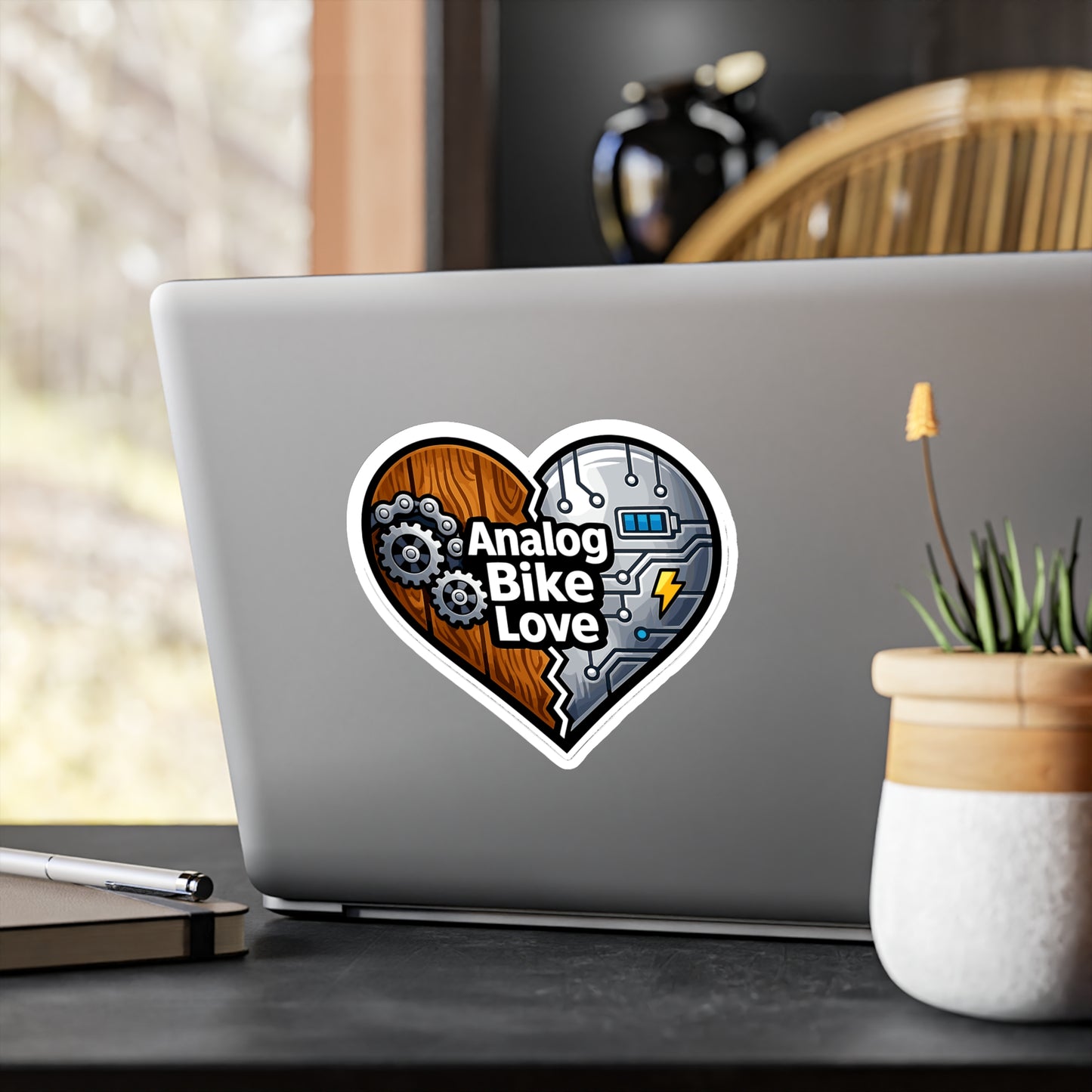 E-Bike Sticker Analog Bike Love – Waterproof Vinyl Decals for Laptop, Water Bottle, Gifts for Ecycling Enthusiasts, E Cyclist