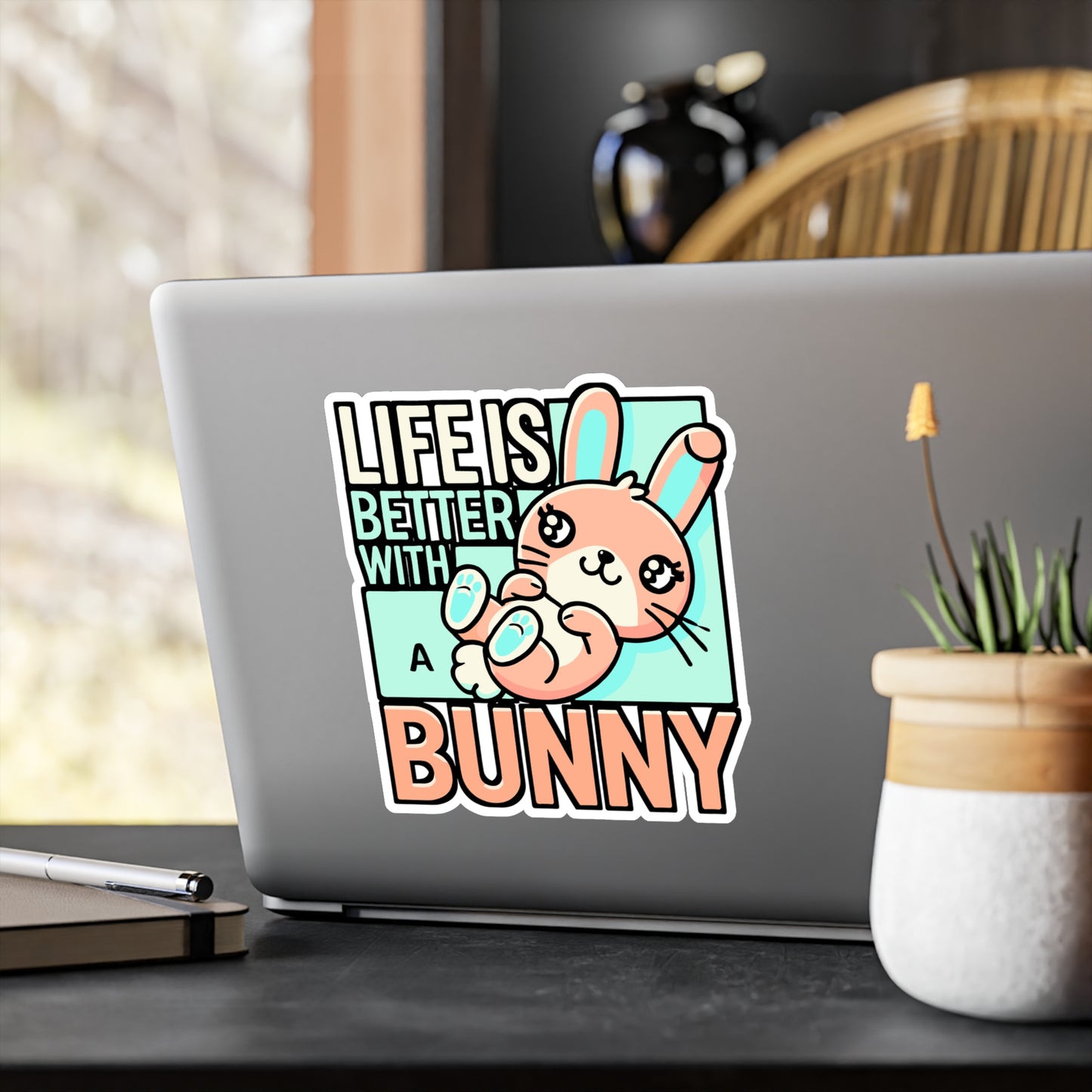 Life Is Better With A Bunny – Vinyl Rabbit Sticker for Laptop & Water Bottle | Cute Bunny Decal Gift for Animal Lovers