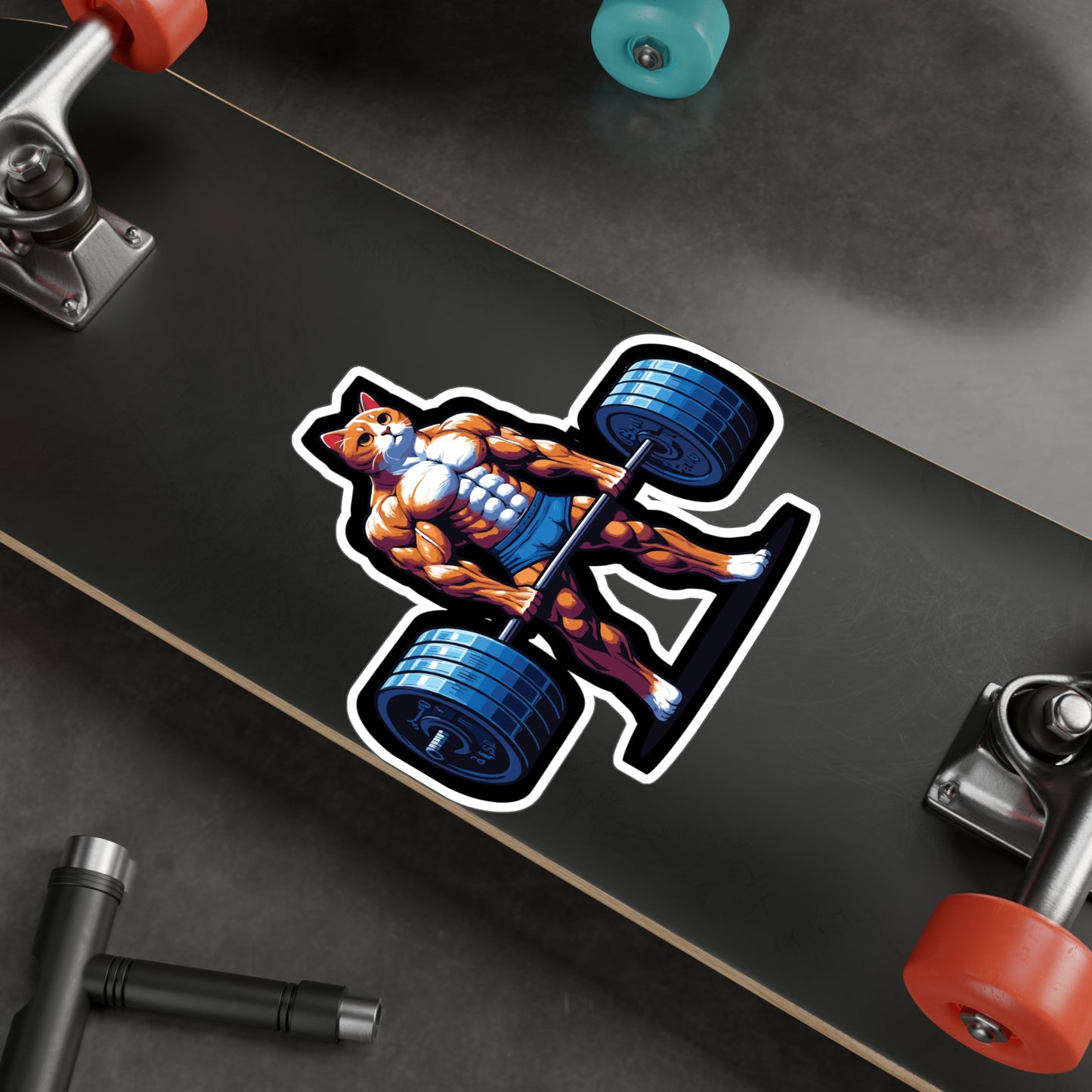 Deadlift Cat Bodybuilding - Weightlifting Sticker for Laptop Sticker. Water Bottle Sticker, Vinyl Muscles Decal - Weightlifting Gift