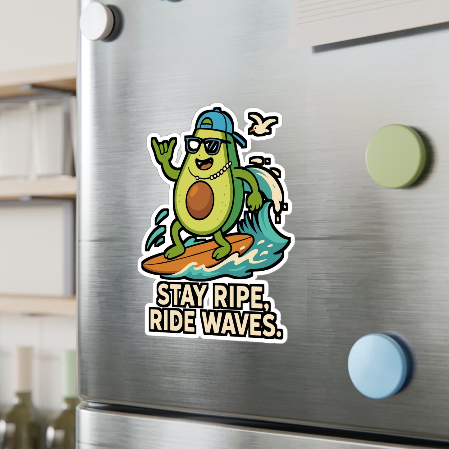 Stay ripe, ride waves - Surfing Sticker for Laptop, Water Bottle - Beach Lover Gift for Surfers, Skaters, Teens