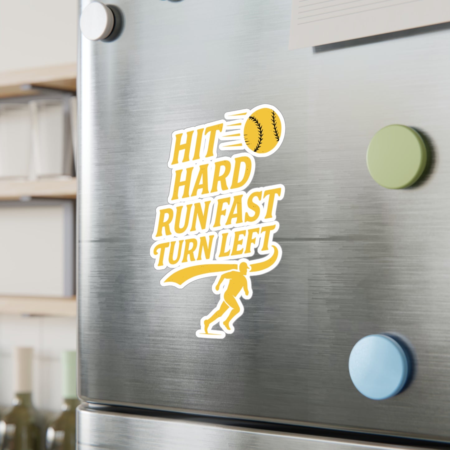 Baseball Sticker – "Hit Hard Run Fast Turn Left" Decals for Softball Fans, Waterproof Vinyl Swing Batter Laptop & Water Bottle Decor
