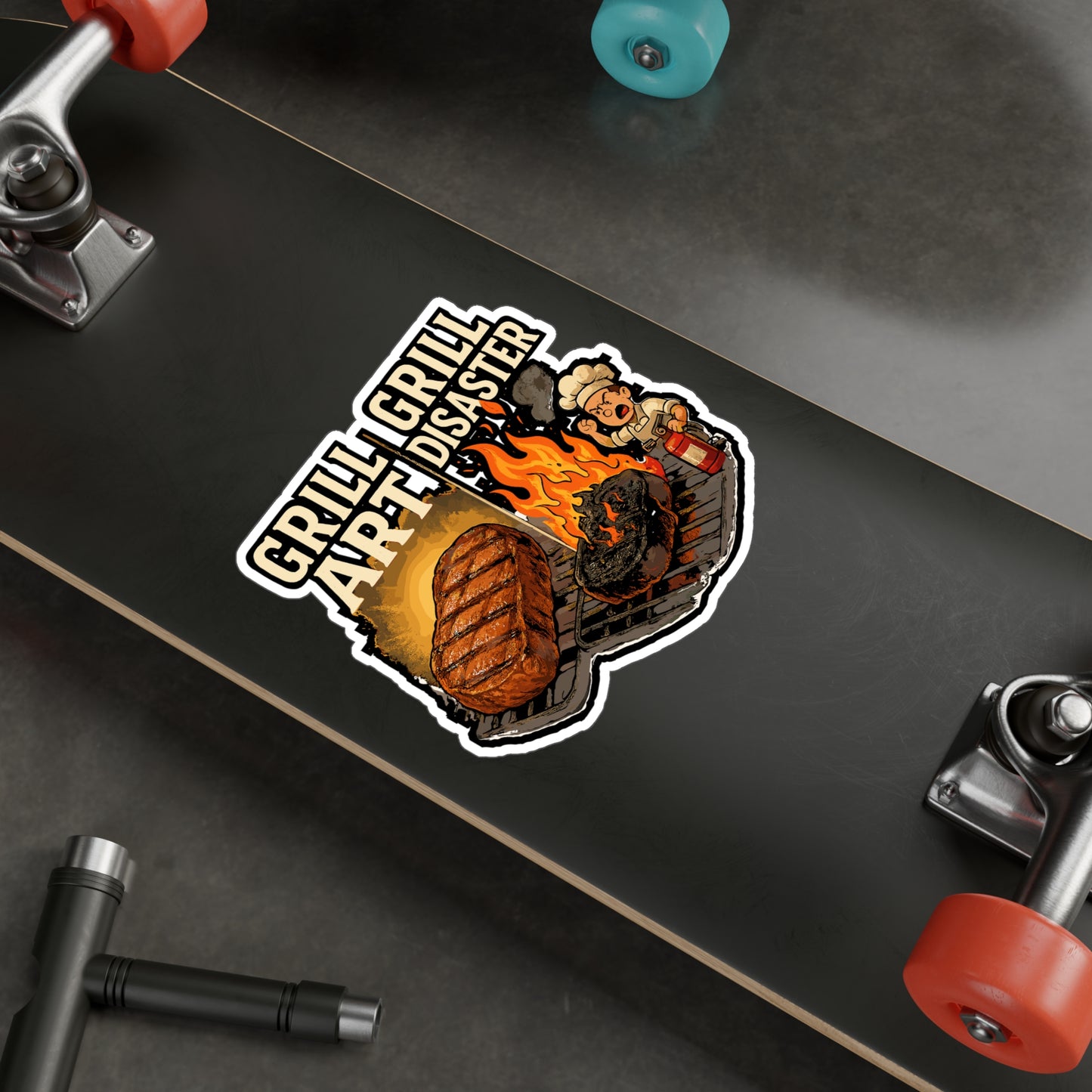BBQ Sticker – Grill Art Vs Grill Disaster Decals, Waterproof Vinyl for Laptop or Water Bottle, Grilling Flames, Steak Lover Accessory