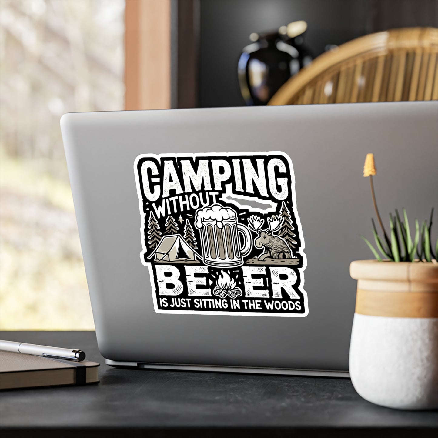 Camping Without Beer Is Just Sitting In The Woods - Camping Sticker for Laptop Sticker. Water Bottle Sticker, Vinyl Drinking Decal - Camping Gift