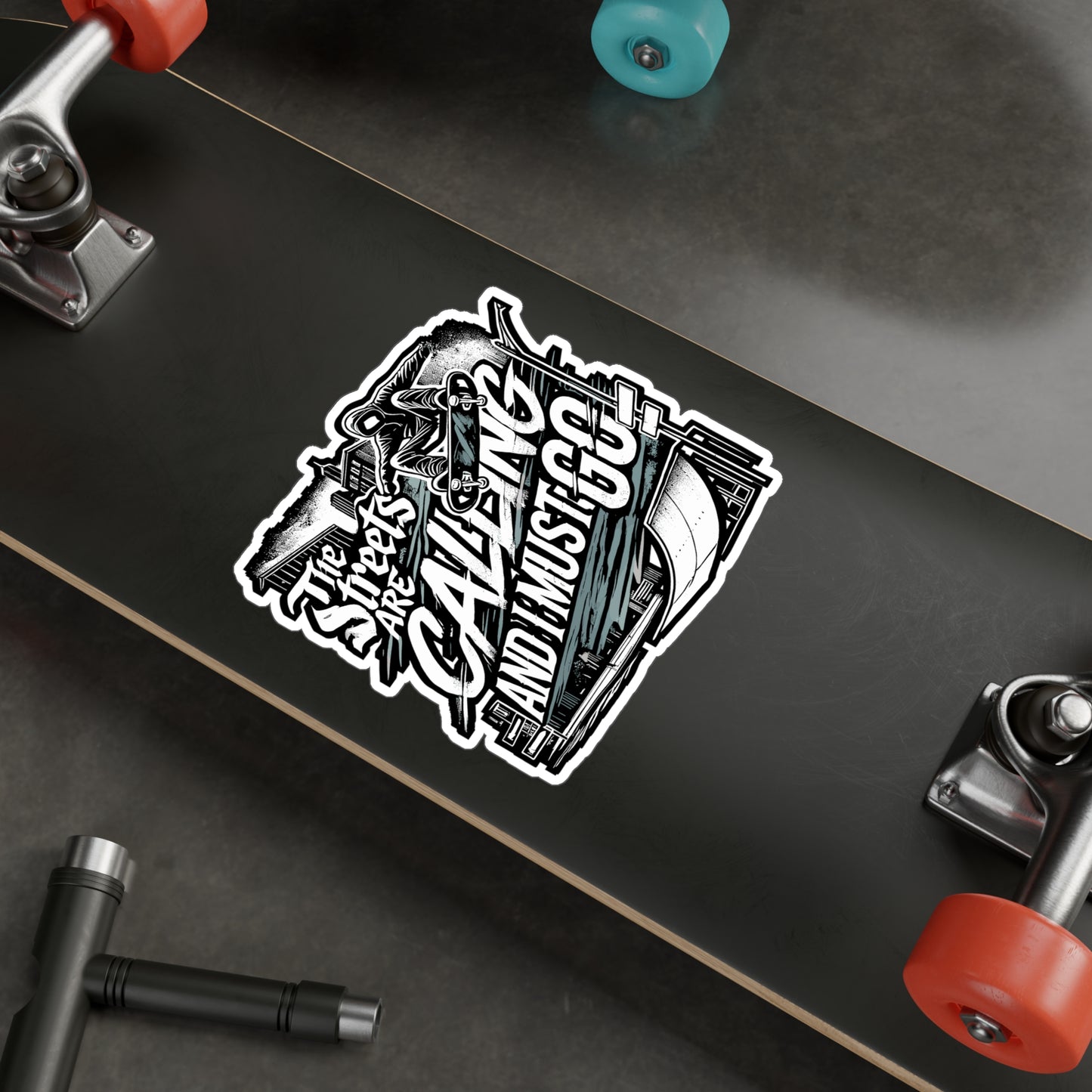 The Streets Are Calling And I Must Go - Skateboarding Sticker for Laptop Sticker. Water Bottle Sticker, Vinyl Skateboarder Decal - Skateboarding Gift