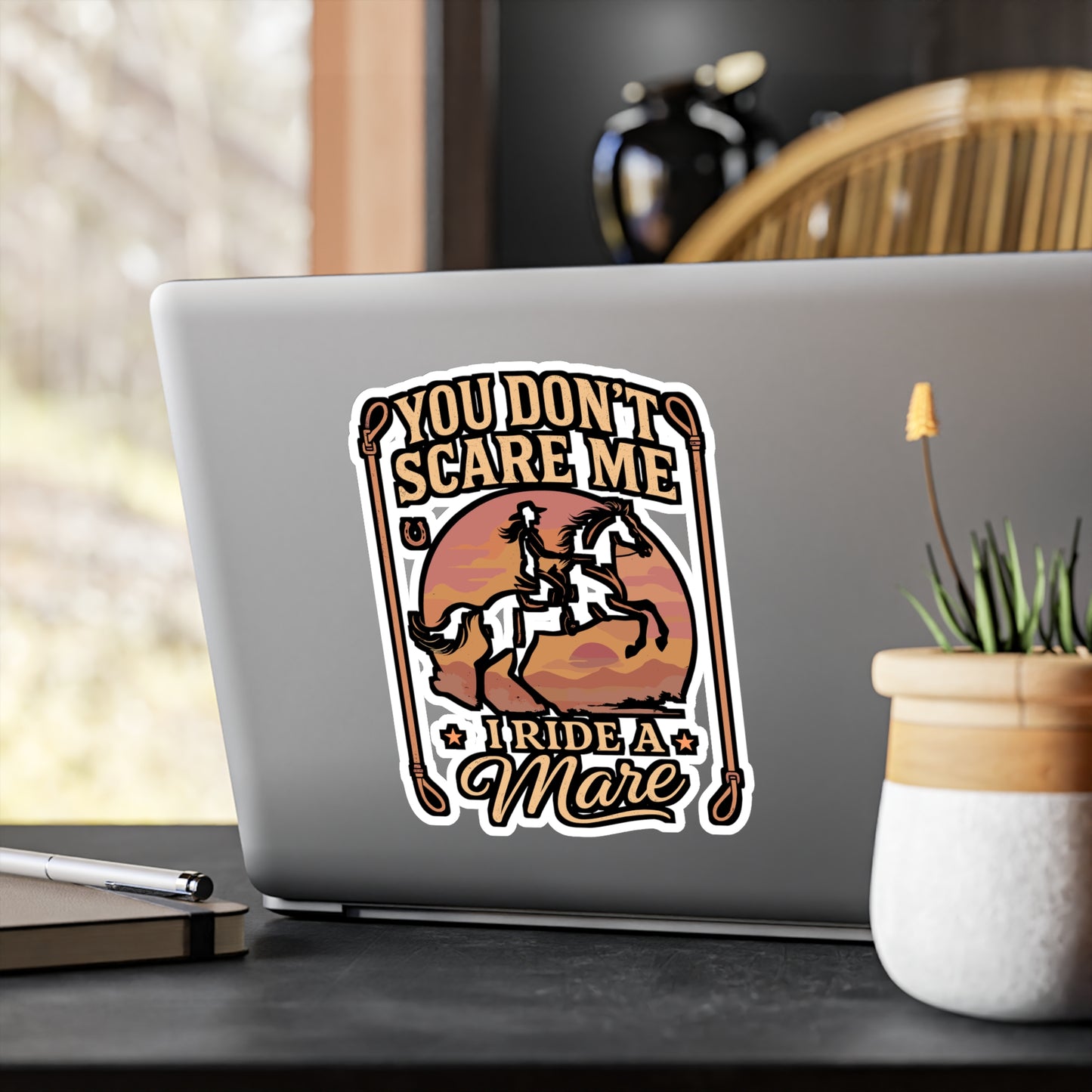 You Don't Scare Me I Ride A Mare – Funny Horseback Riding Sticker, Vinyl Decal for Laptop or Water Bottle | Equestrian Gift Idea
