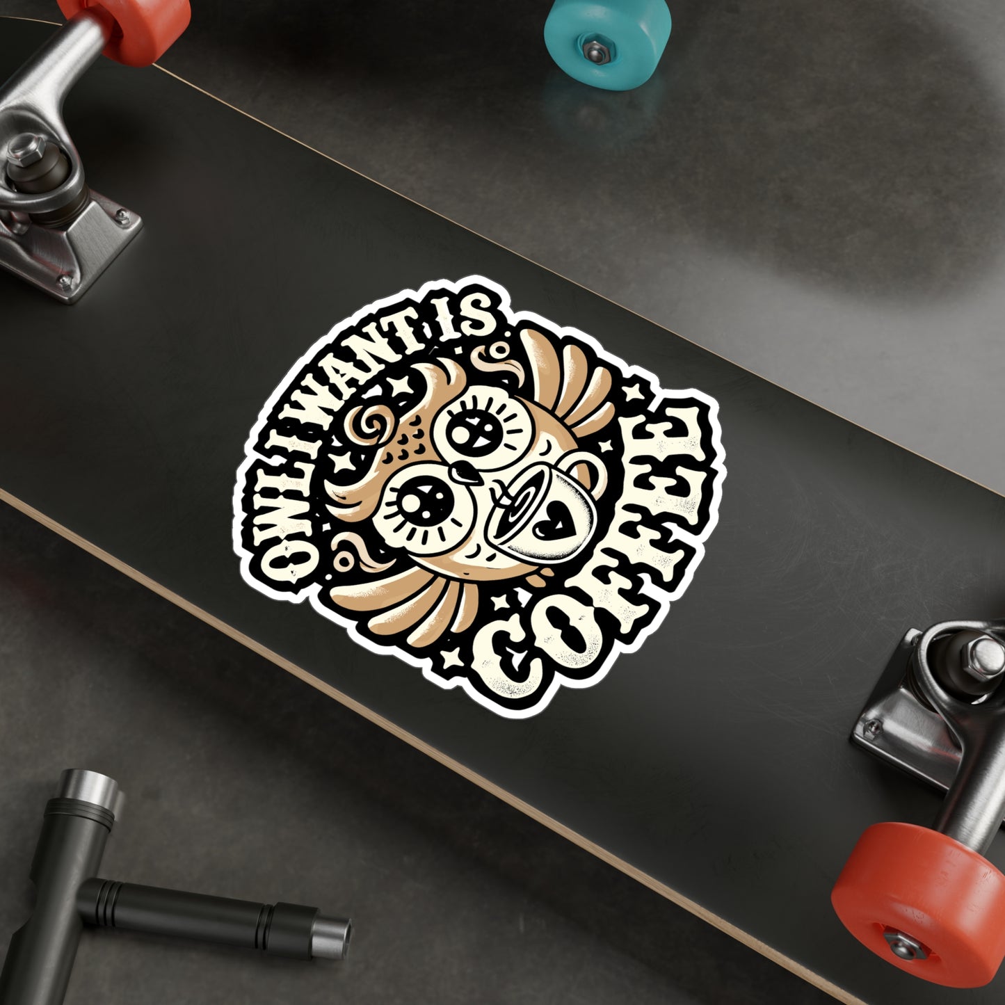 Owl I Want Is Coffee - Coffee Sticker for Car Window Laptop Sticker. Water Bottle Sticker, Vinyl Owl Decal, Nocturnal Sticker - Coffee Gift