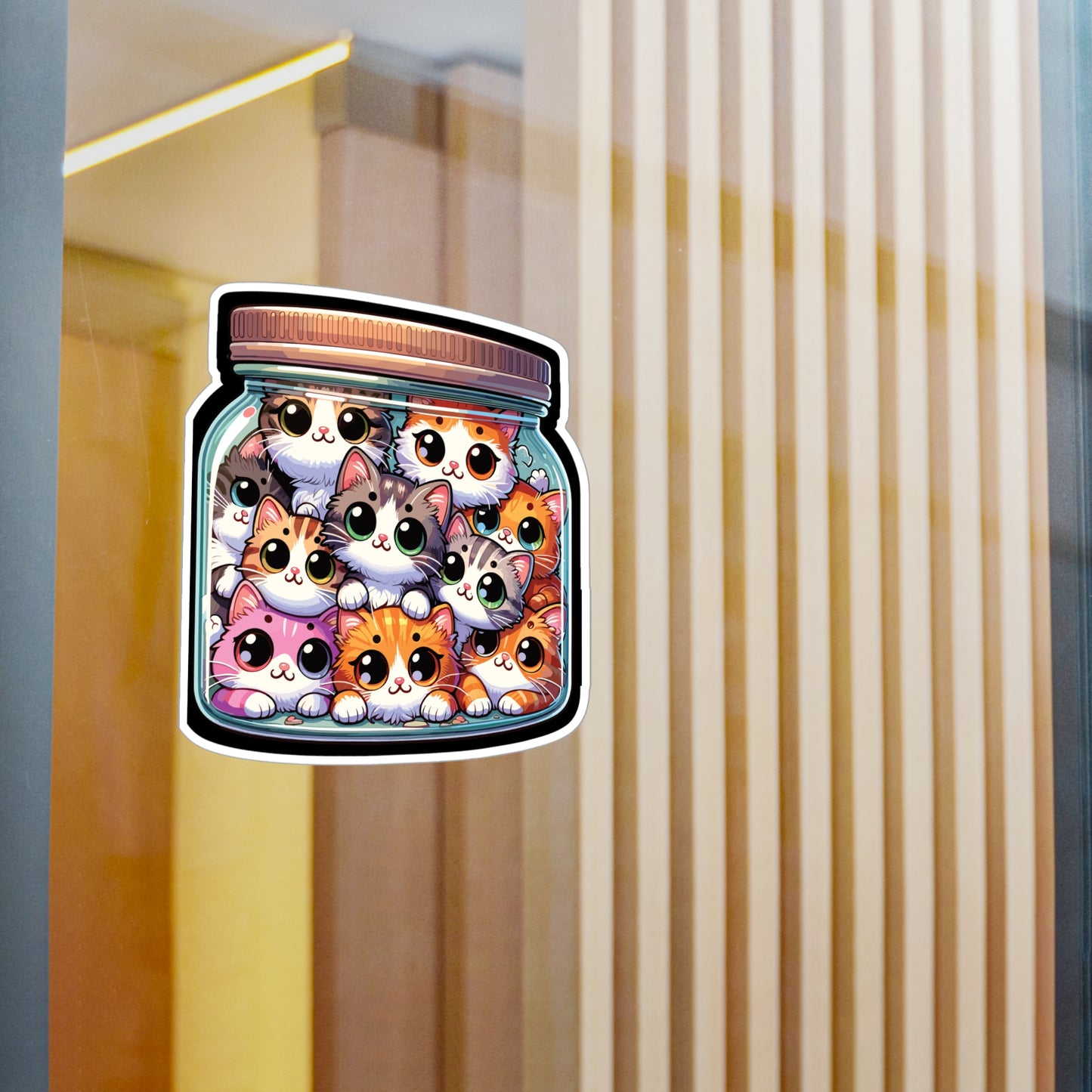 Cute Cats in a Jar - Cats Sticker for Car Window Laptop Sticker. Water Bottle Sticker, Vinyl Jar Decal, Adorable Sticker - Cats Gift
