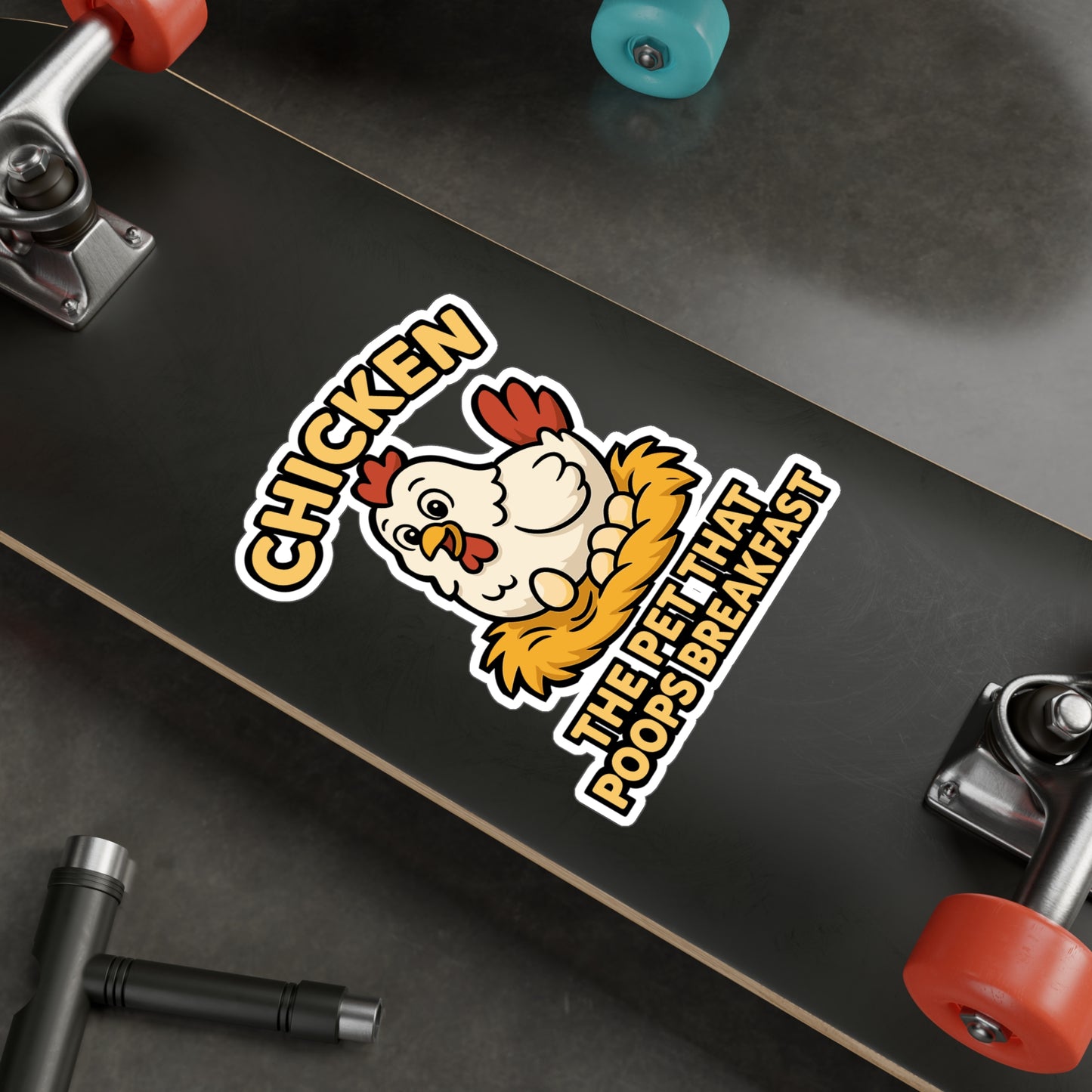 Chicken Sticker – Funny "Chicken The Pet That Poops Breakfast" Decals for Laptop, Water Bottle, Backyard Poultry Lover, Vinyl, Waterproof, Eggs Gift