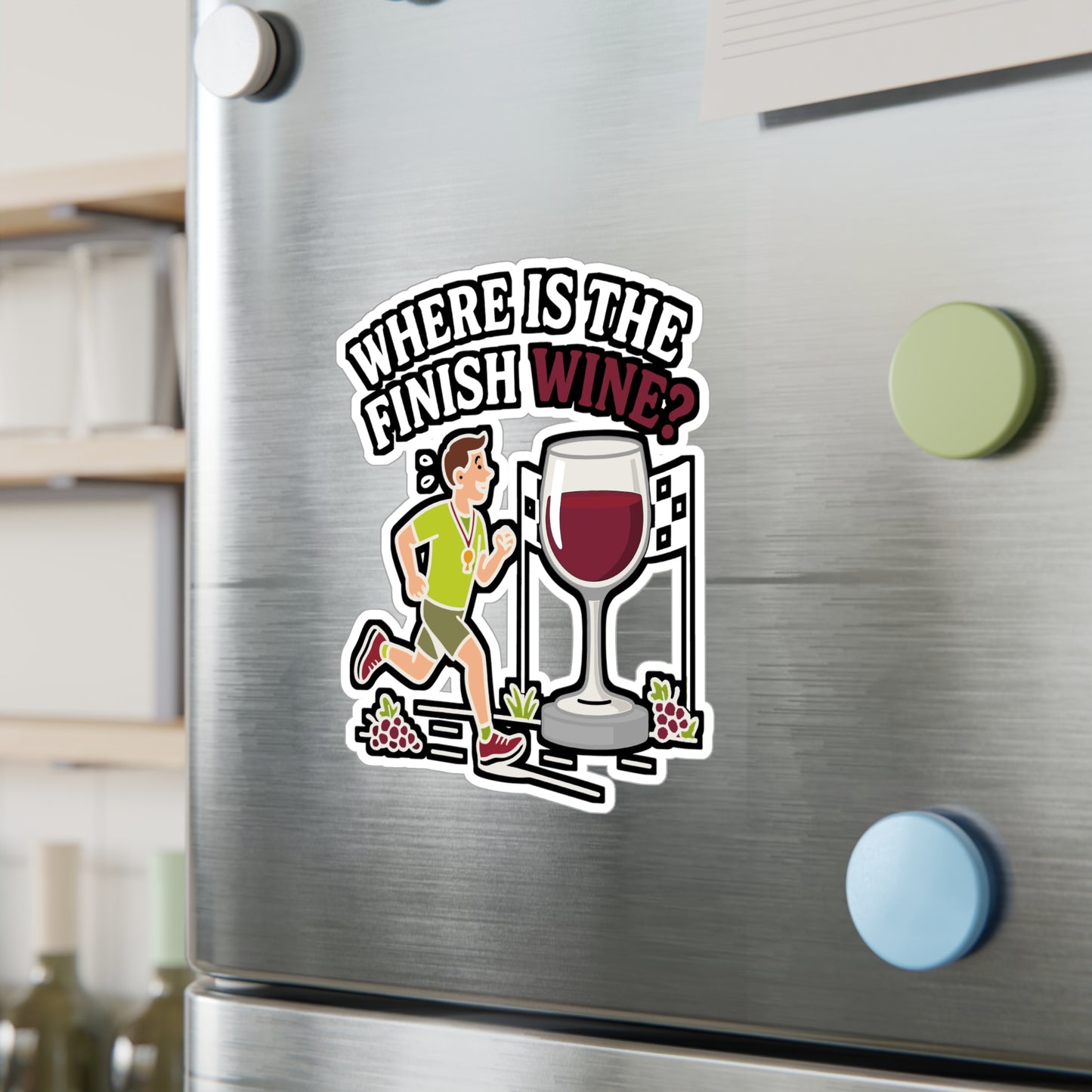 Where Is The Finish Wine? - Running Sticker for Water Bottle, Laptop - Funny Gift for Runners, Marathon Lovers