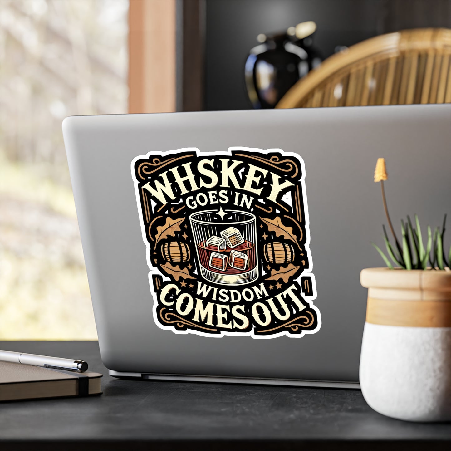 Whiskey Goes In, Wisdom Comes Out - Whiskey Sticker for Laptop Sticker. Water Bottle Sticker, Vinyl Bourbon Decal - Whiskey Gift