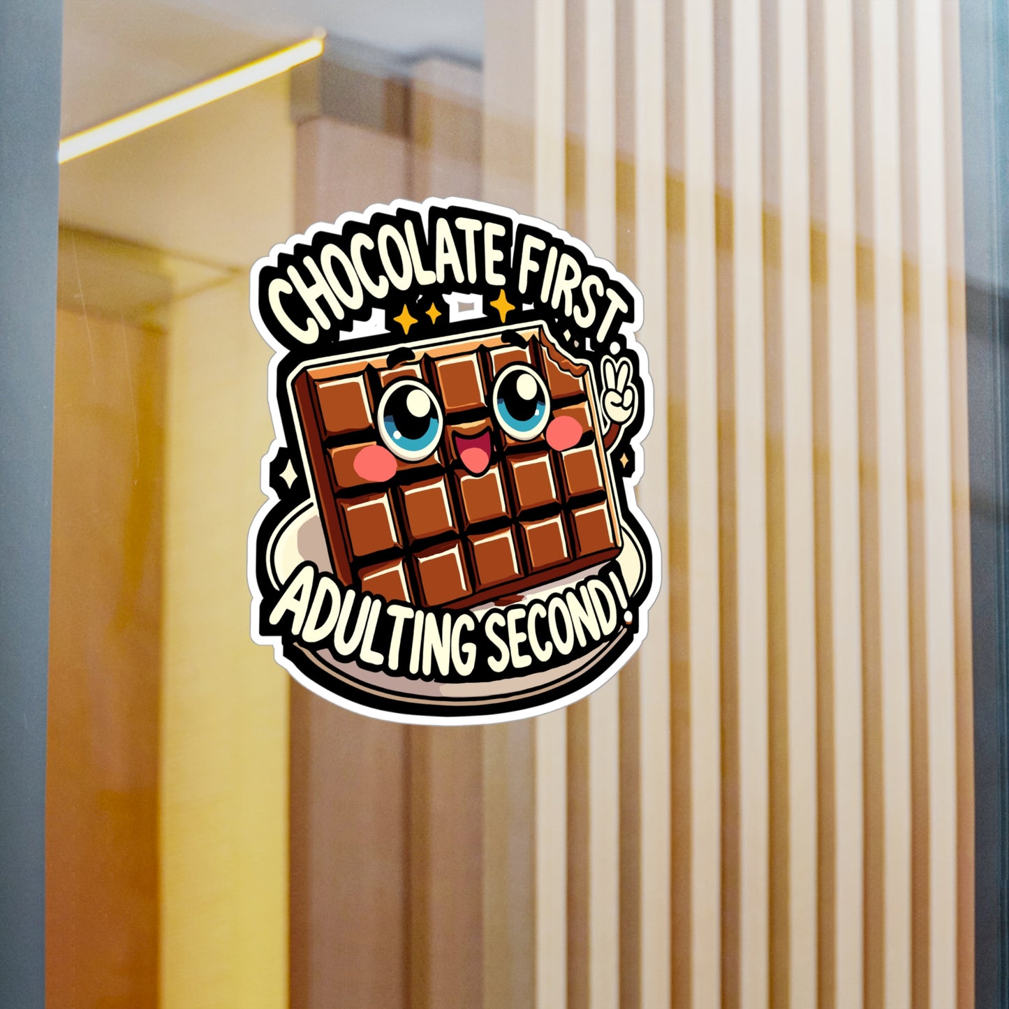 Chocolate First Adulting Second - Chocolate Sticker for Laptop Sticker. Water Bottle Sticker, Vinyl Adult Decal - Chocolate Gift