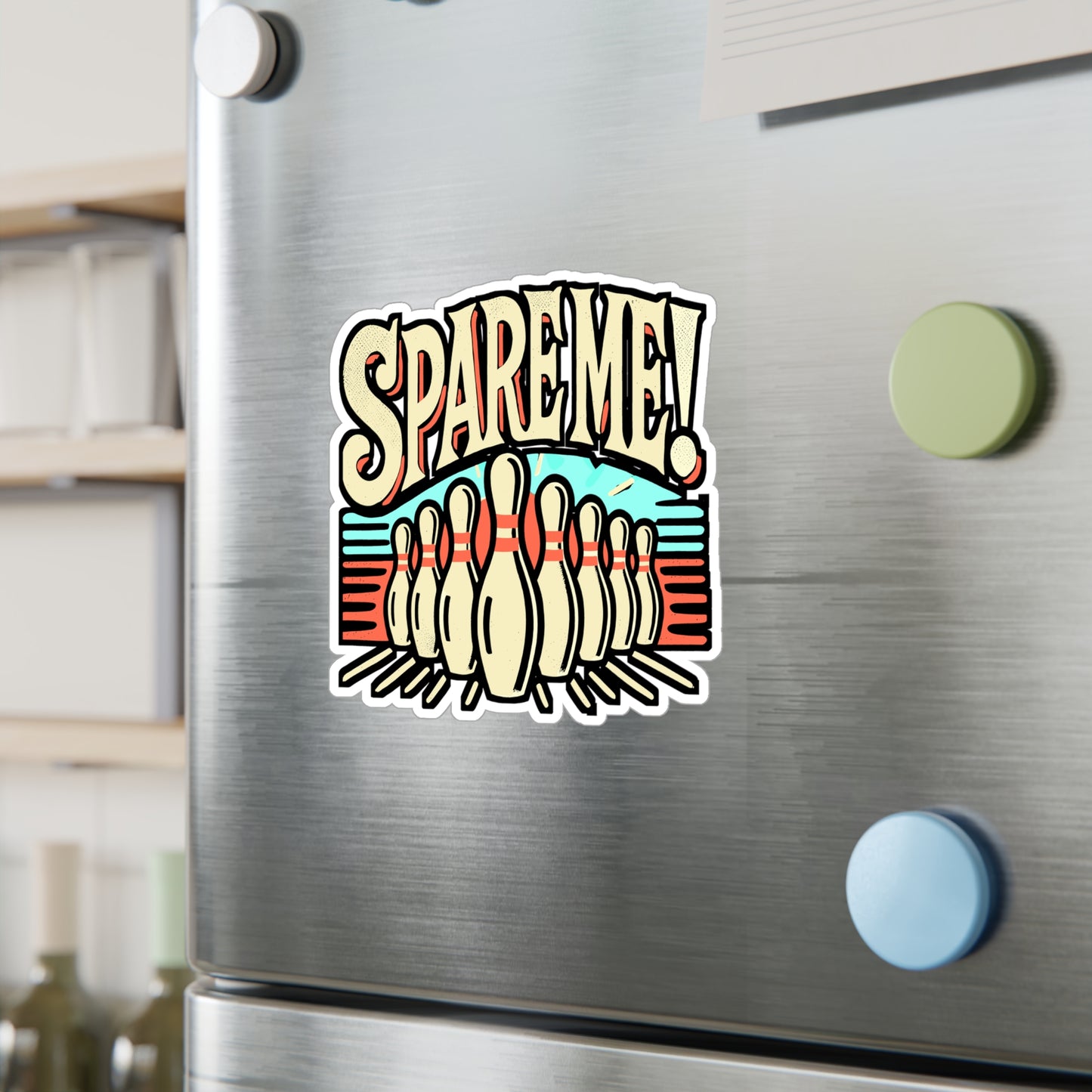 Spare Me! Bowling Sticker – Funny Vinyl Decal for Laptop, Water Bottle, Helmet, Notebook, Car Window | Retro Bowling Gift for Players, Coaches, Teams, Bowling Fans