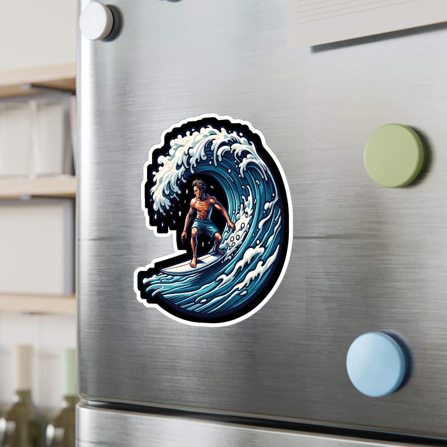 Surfboard Wave Surfer - Surfing Sticker for Laptop Sticker. Water Bottle Sticker, Vinyl Surf Decal - Surfing Gift