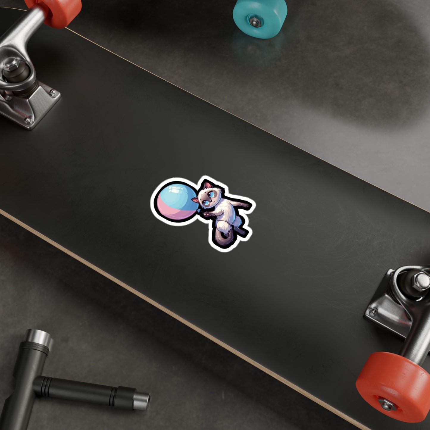 Cat with Balloon - Cat Sticker for Car Window Wall Laptop Sticker. Water Bottle Sticker, Vinyl Balloon Decal, Floating Sticker - Cat Gift