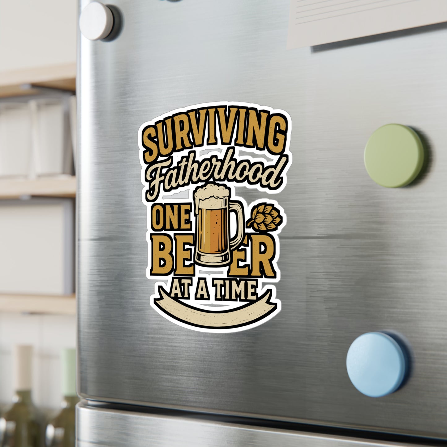 Surviving Fatherhood One Beer at a Time – Vinyl Sticker for Laptop or Water Bottle | Funny Dad Gift, Beer Lover Decal