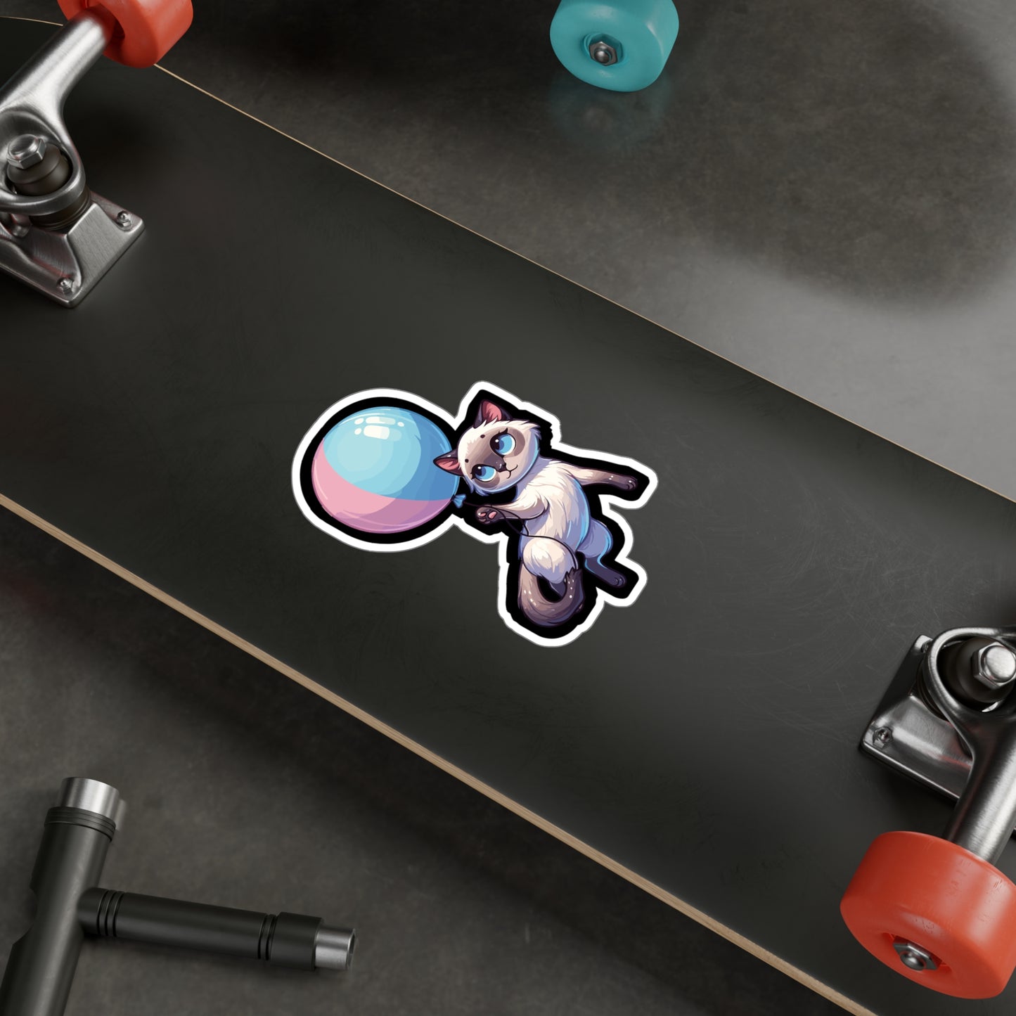 Cat with Balloon - Cat Sticker for Car Window Wall Laptop Sticker. Water Bottle Sticker, Vinyl Balloon Decal, Floating Sticker - Cat Gift