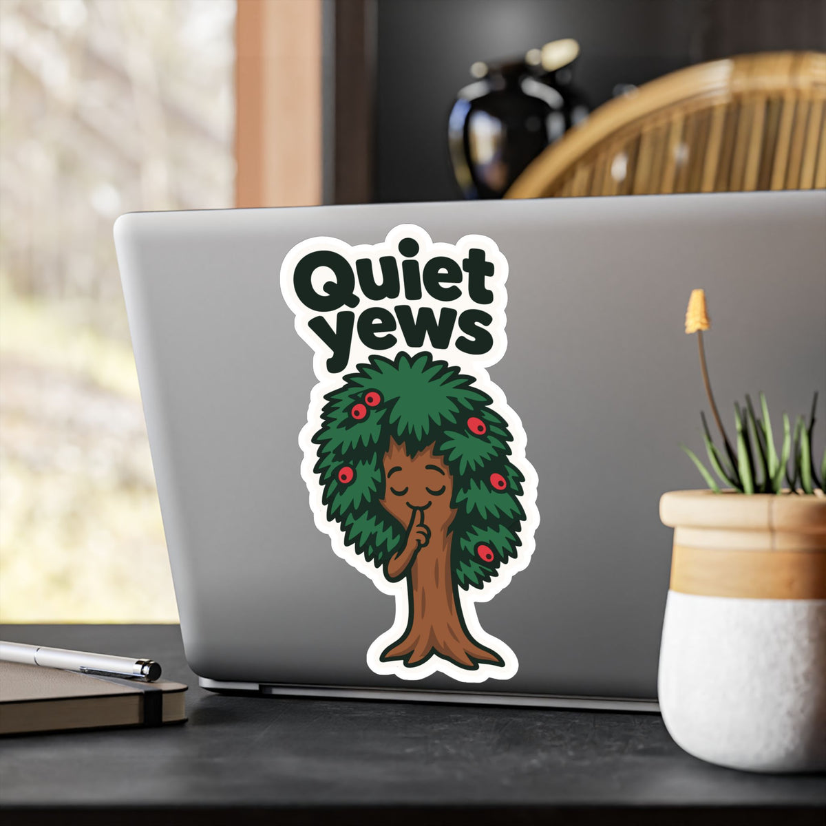 Tree Sticker - Quiet Yews Funny Design for a Tree Worker or Branch Manager, Decals for Laptop and Water Bottle