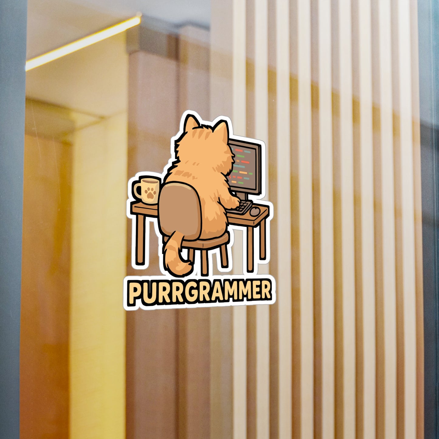 Cat Sticker – Purrgrammer Decals for Coding Developers, Cute Feline Vinyl Waterproof Stickers for Laptops, Water Bottles