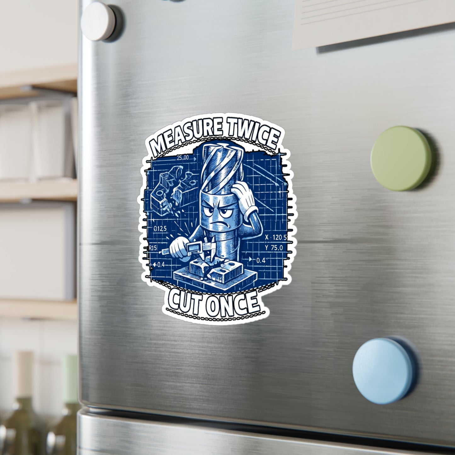 Machinist Sticker "Measure Twice Cut Once" CNC Machining Numerically Inspired Vinyl Waterproof Decals for Laptop Toolbox