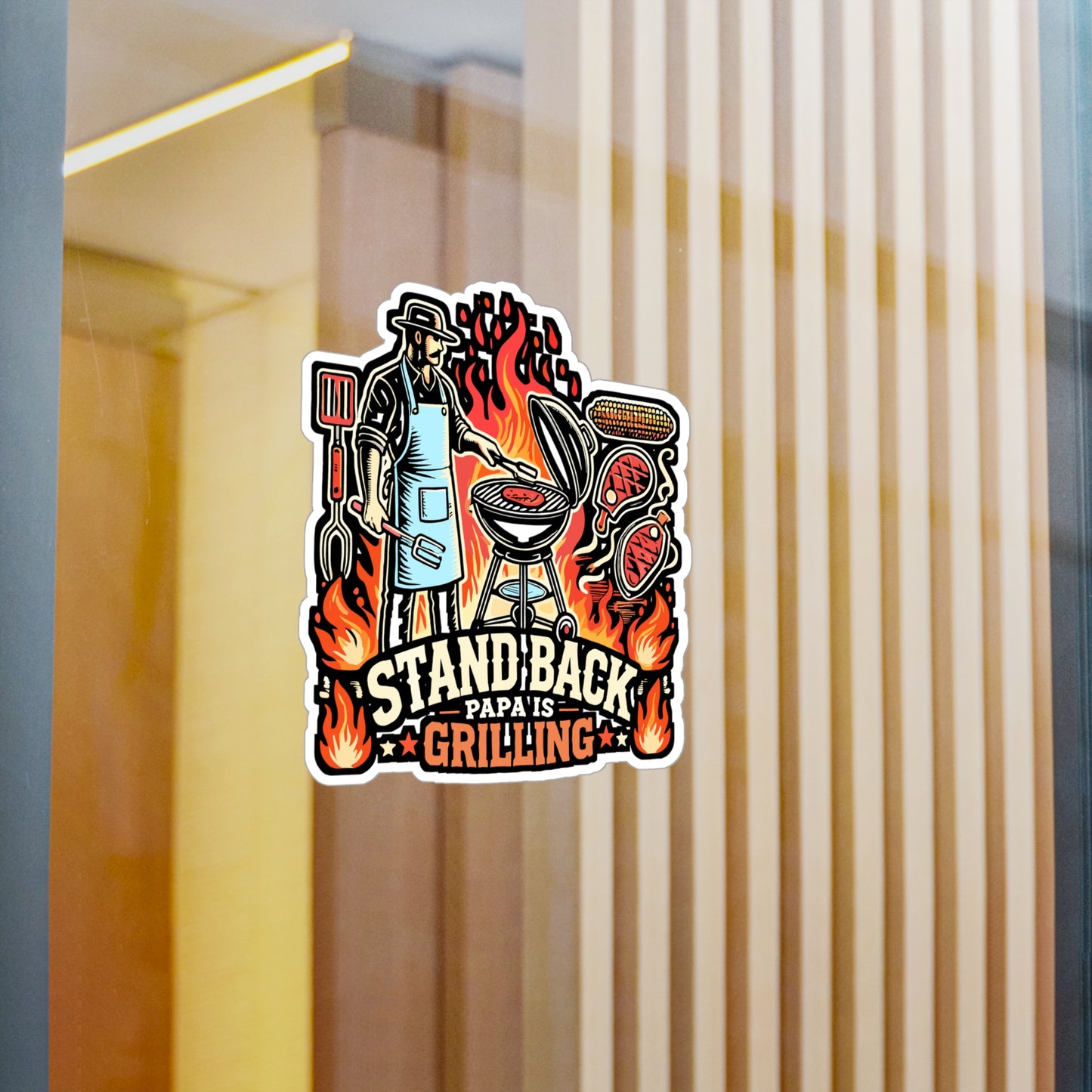 Stand Back Papa Is Grilling – BBQ Sticker for Grill, Laptop or Water Bottle | Funny Steak Lover Gift