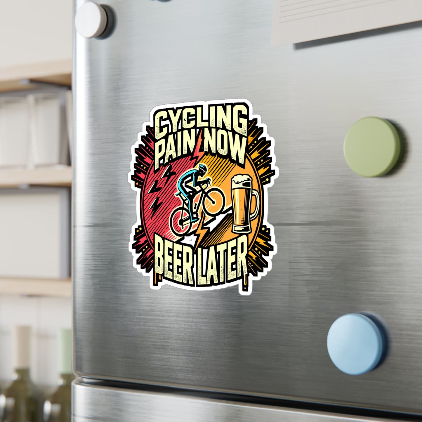 Cycling Pain Now Beer Later – Vinyl Cycling Sticker for Laptop & Water Bottle | Cycling Gift for Enthusiasts