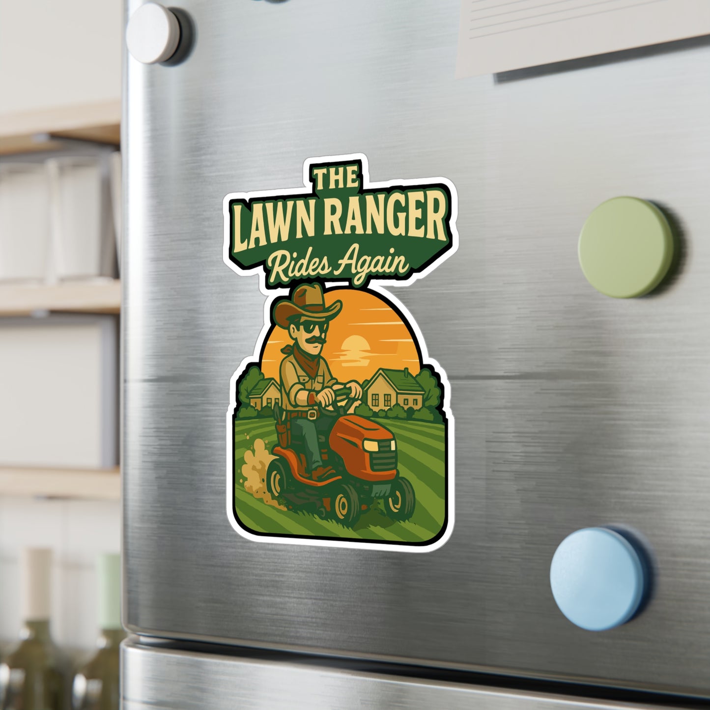The Lawn Ranger Rides Again - Landscaper Sticker for Toolboxes, Laptops - Funny Gift for Gardeners, Yard Crew