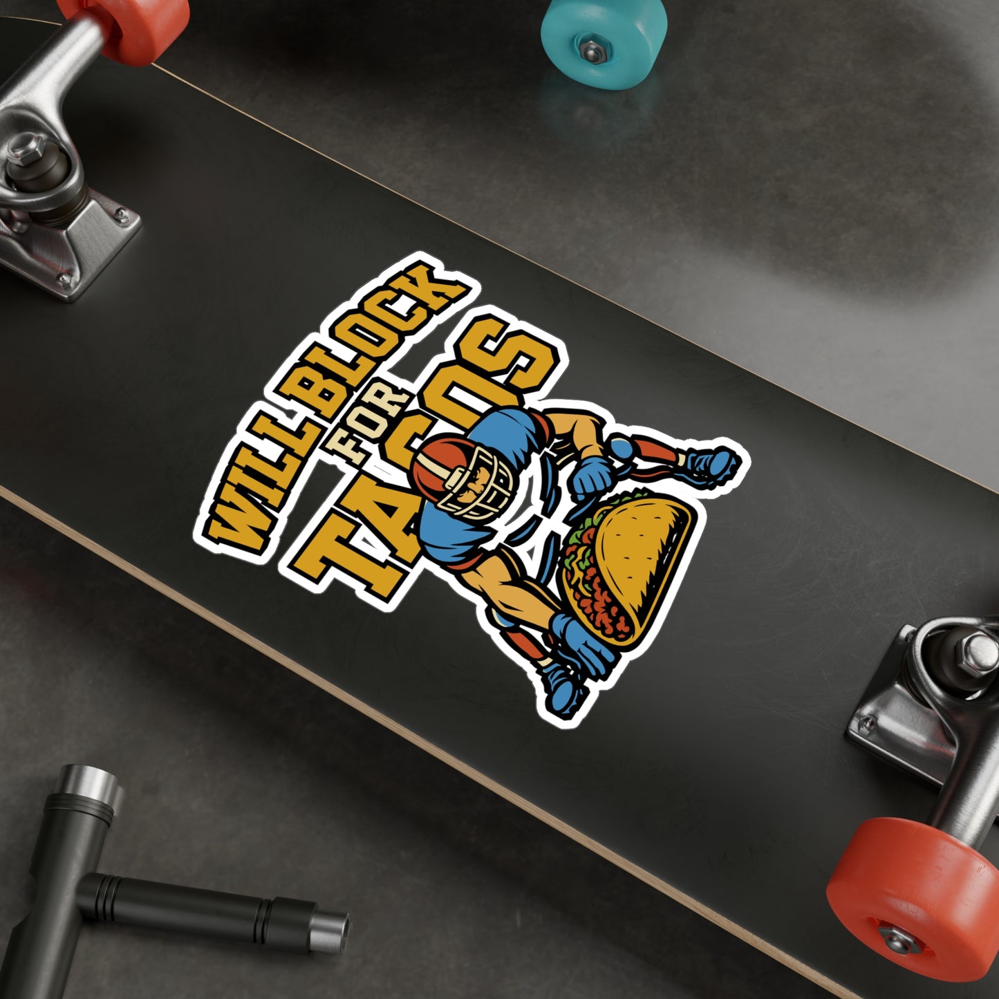 Will Block For Tacos – Funny Football Sticker for Laptop or Water Bottle | Vinyl Sports Decal & Taco Lover Gift