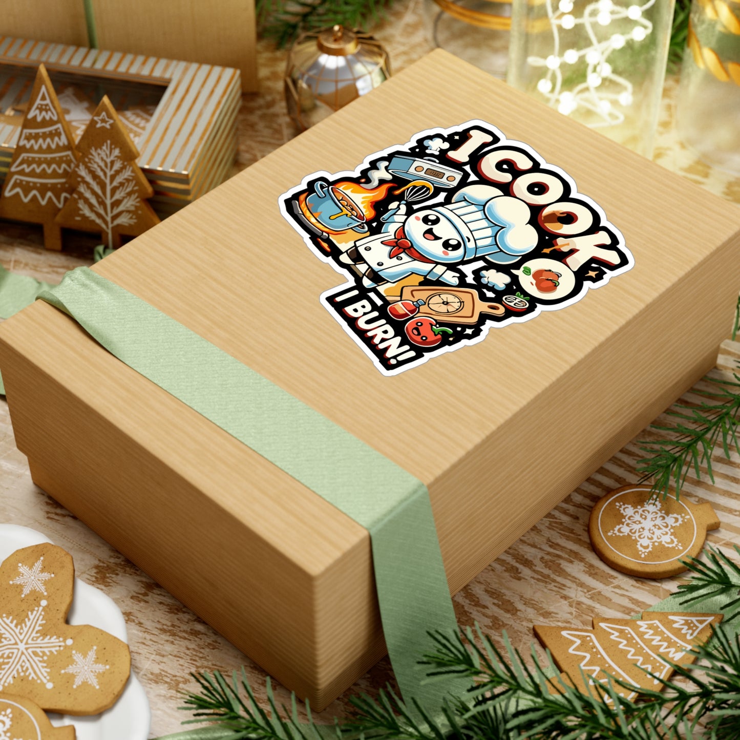 I Cook Therefore I Burn - Chef Sticker for Laptop Sticker. Water Bottle Sticker, Vinyl Cooking Decal - Chef Gift