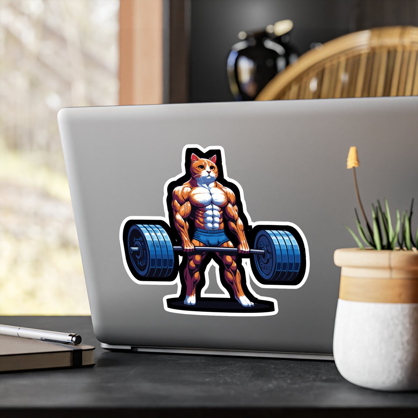 Deadlift Cat Bodybuilding - Weightlifting Sticker for Laptop Sticker. Water Bottle Sticker, Vinyl Muscles Decal - Weightlifting Gift