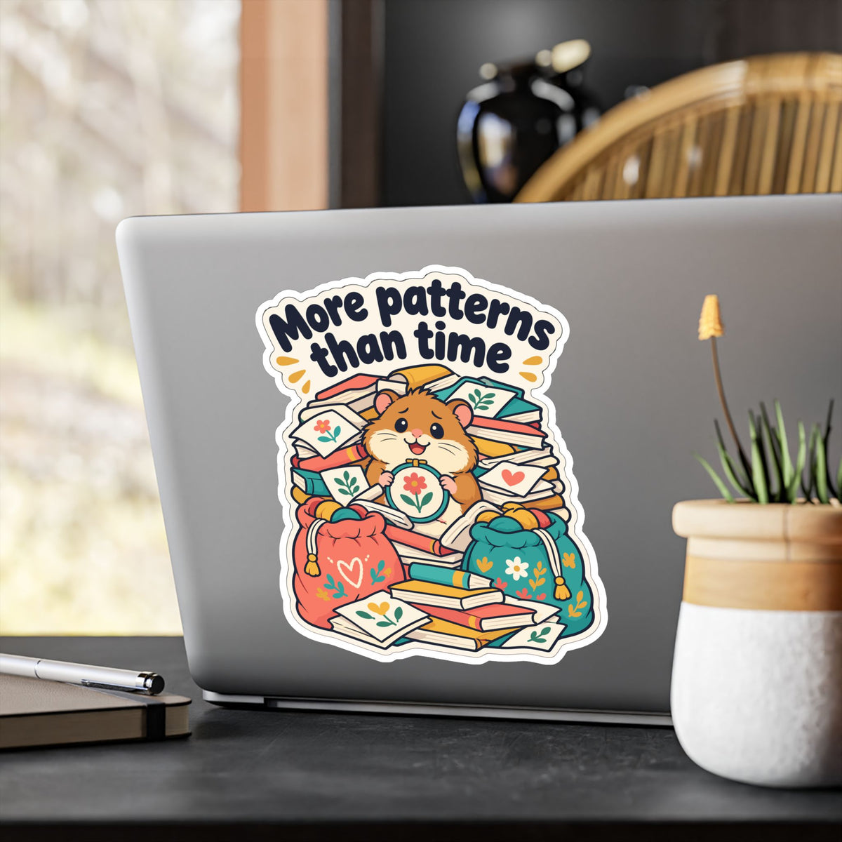Embroidery Sticker – More Patterns Than Time – Needlework Decals for Stitching and Crafting Lovers, Laptop or Water Bottle