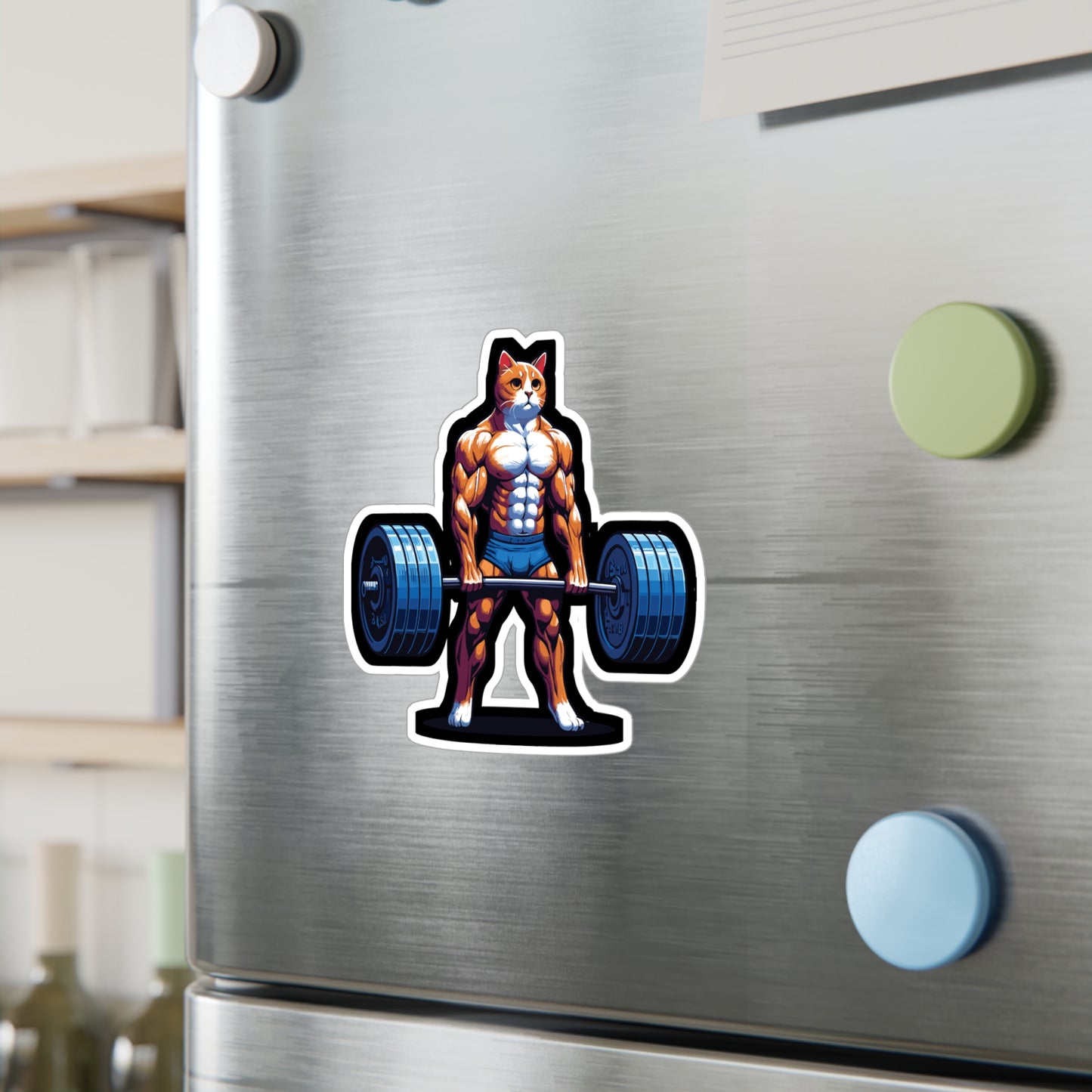 Deadlift Cat Bodybuilding - Weightlifting Sticker for Laptop Sticker. Water Bottle Sticker, Vinyl Muscles Decal - Weightlifting Gift