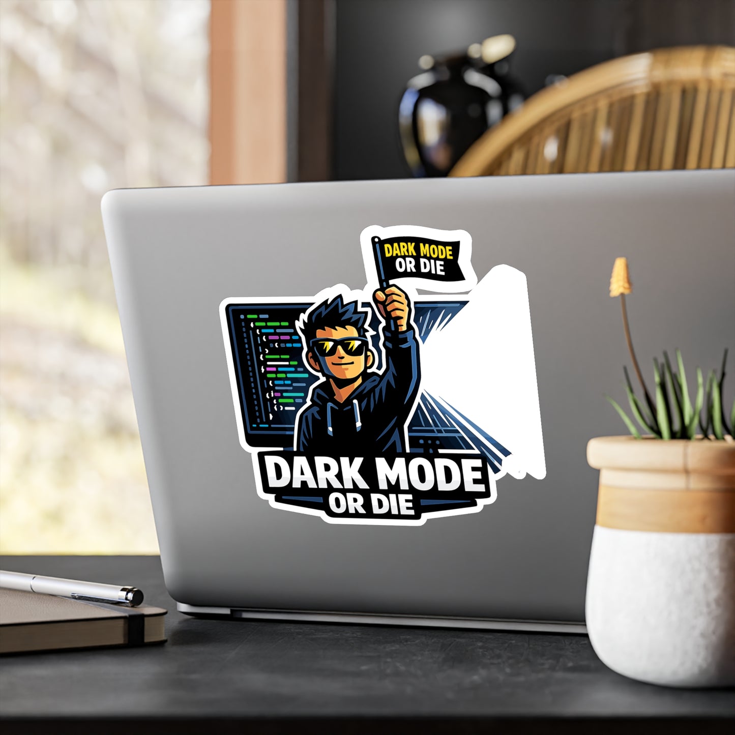 Coding Sticker Dark Mode or Die Programmer Humor Vinyl Waterproof sticker decals for Laptop, Water Bottle, Source Code Semicolon