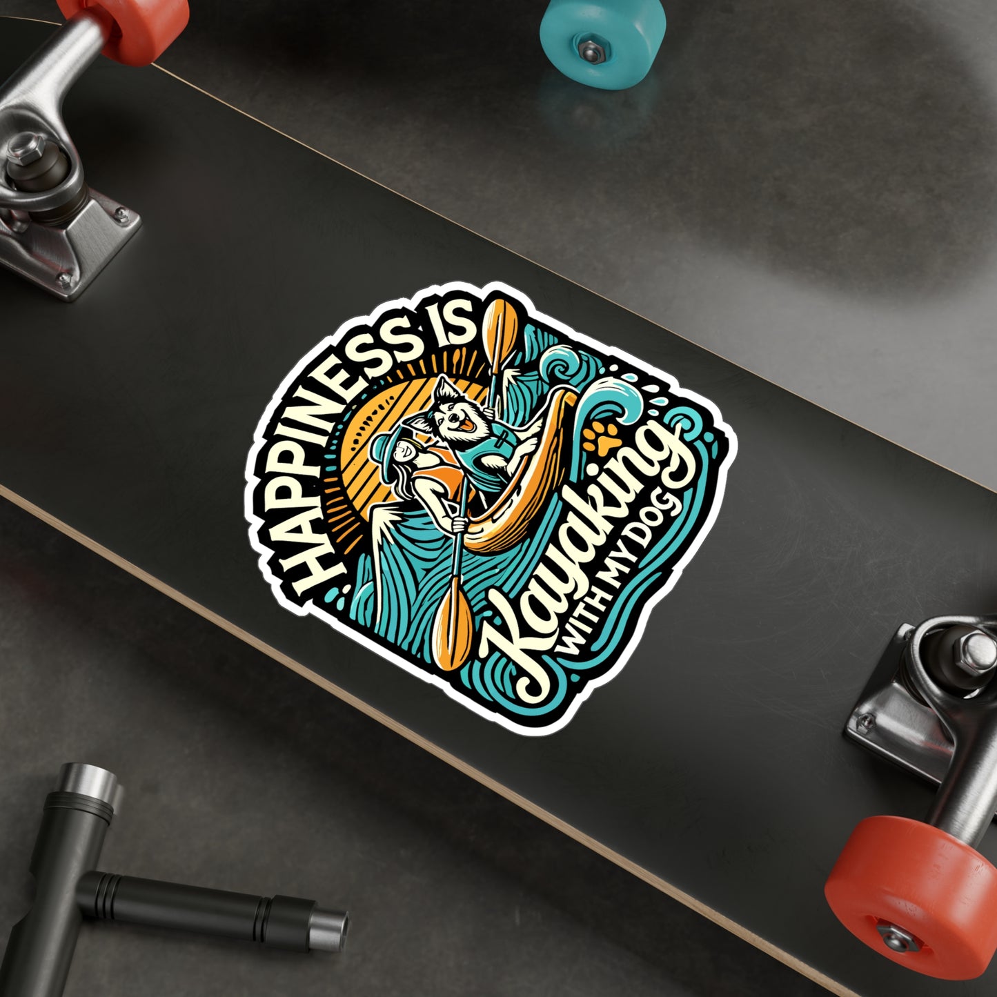 Happiness Is Kayaking With My Dog - Kayak Sticker for Laptop Sticker. Water Bottle Sticker, Vinyl Kayaking Decal - Kayak Gift